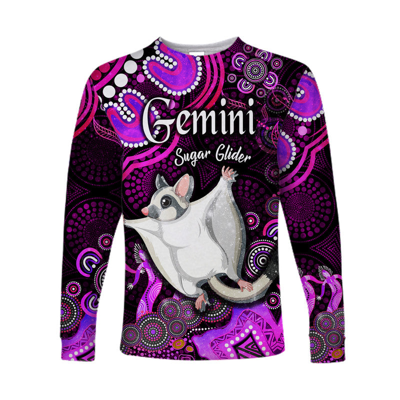 australian-astrology-long-sleeve-shirt-gemini-sugar-glider-zodiac-aboriginal-vibes-pink