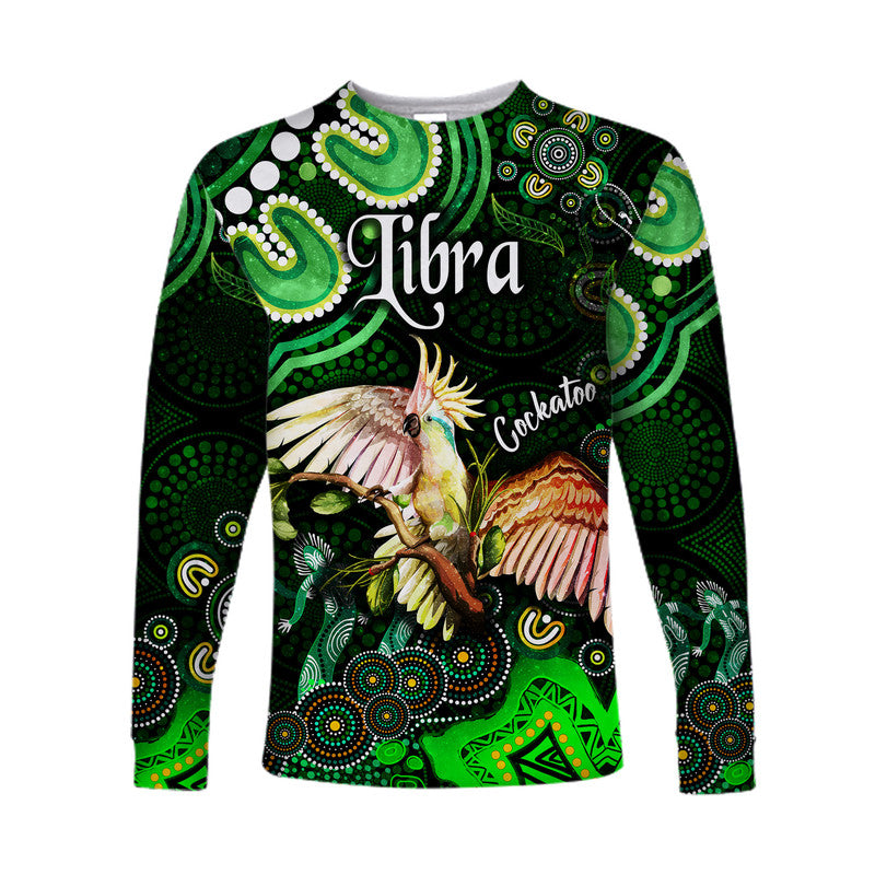 custom-personalised-australian-astrology-long-sleeve-shirt-libra-cockatoo-glider-zodiac-aboriginal-vibes-green