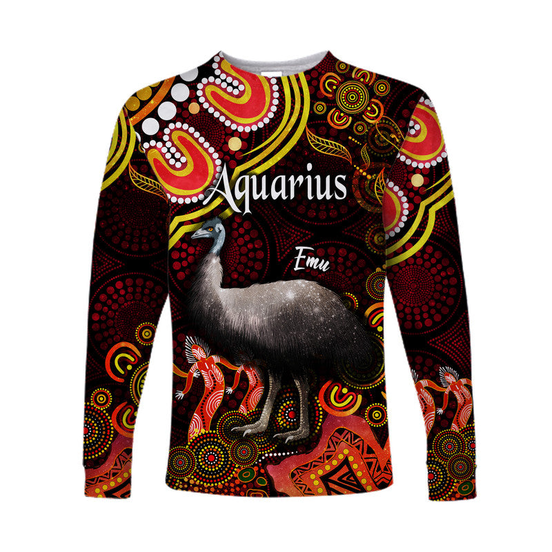 australian-astrology-long-sleeve-shirt-aquarius-emu-glider-zodiac-aboriginal-vibes-red