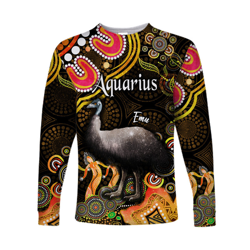 australian-astrology-long-sleeve-shirt-aquarius-emu-glider-zodiac-aboriginal-vibes-gold