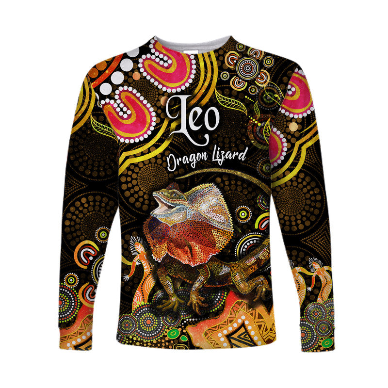 custom-personalised-australian-astrology-long-sleeve-shirt-leo-dragon-lizard-zodiac-aboriginal-vibes-gold