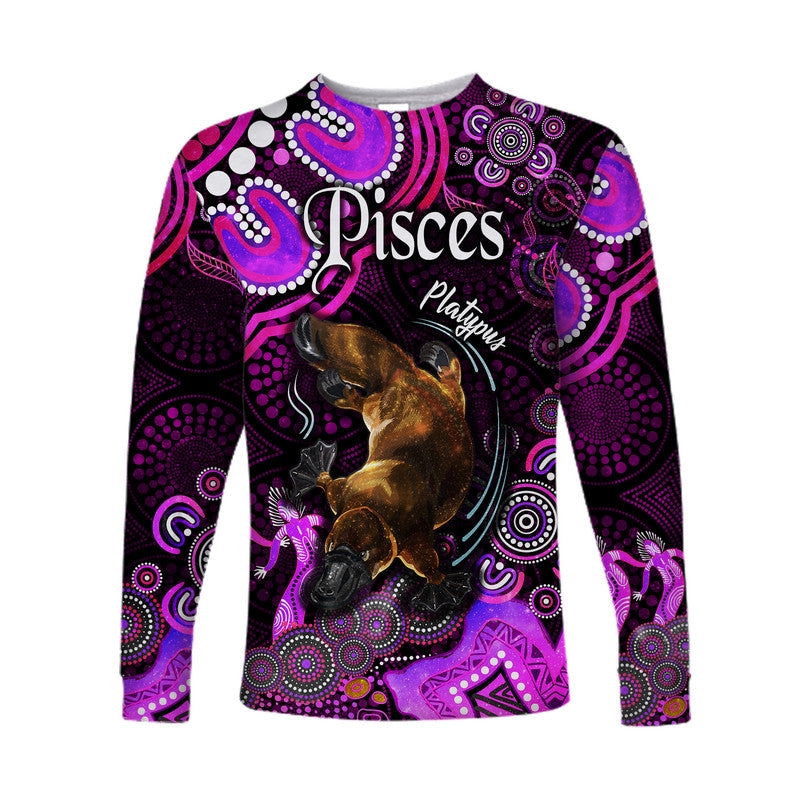 australian-astrology-long-sleeve-shirt-pisces-platypus-zodiac-aboriginal-vibes-pink