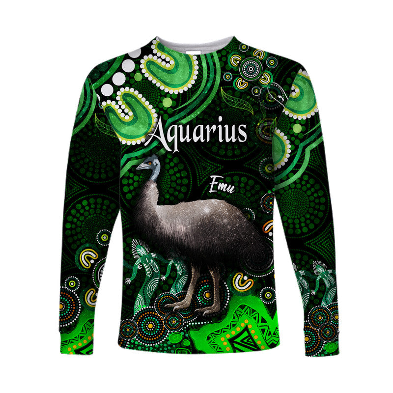 australian-astrology-long-sleeve-shirt-aquarius-emu-glider-zodiac-aboriginal-vibes-green