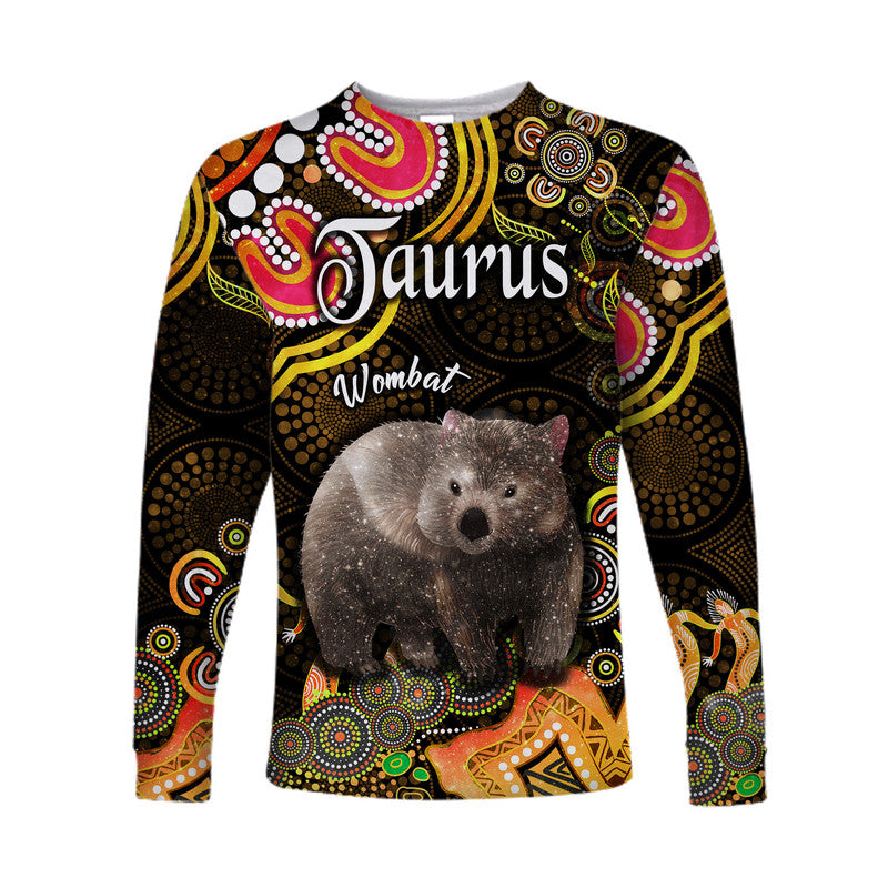 australian-astrology-long-sleeve-shirt-taurus-wombat-zodiac-aboriginal-vibes-gold