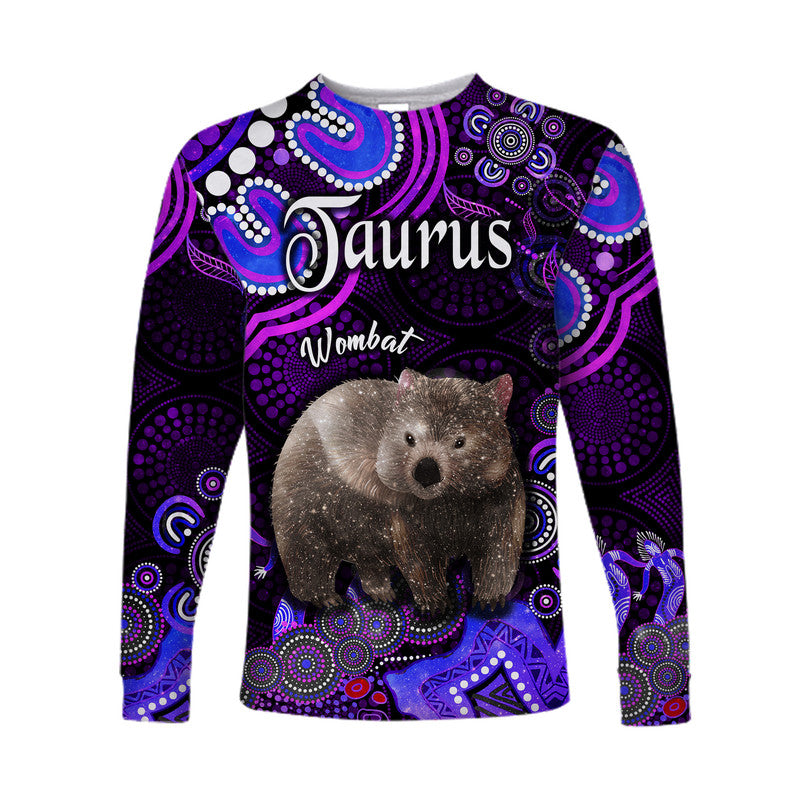 custom-personalised-australian-astrology-long-sleeve-shirt-taurus-wombat-zodiac-aboriginal-vibes-purple