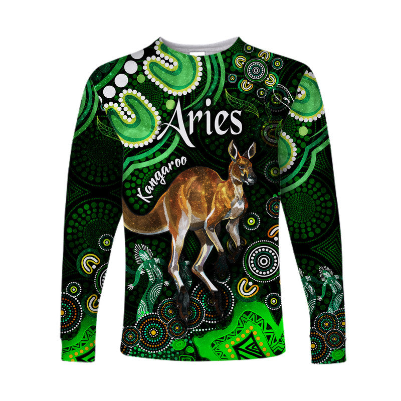 australian-astrology-long-sleeve-shirt-aries-kangaroo-zodiac-aboriginal-vibes-green