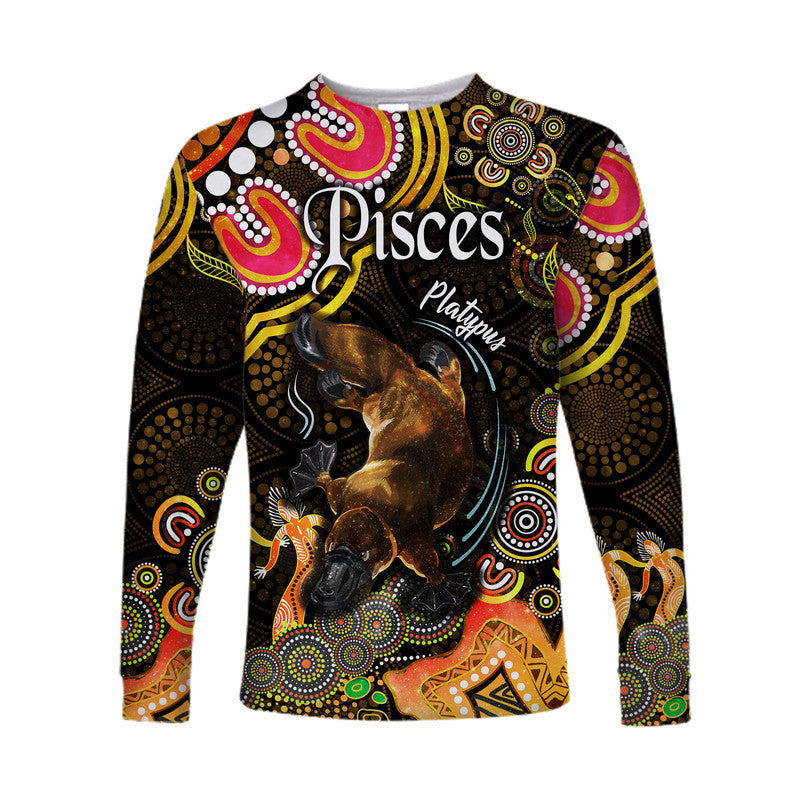 australian-astrology-long-sleeve-shirt-pisces-platypus-zodiac-aboriginal-vibes-gold