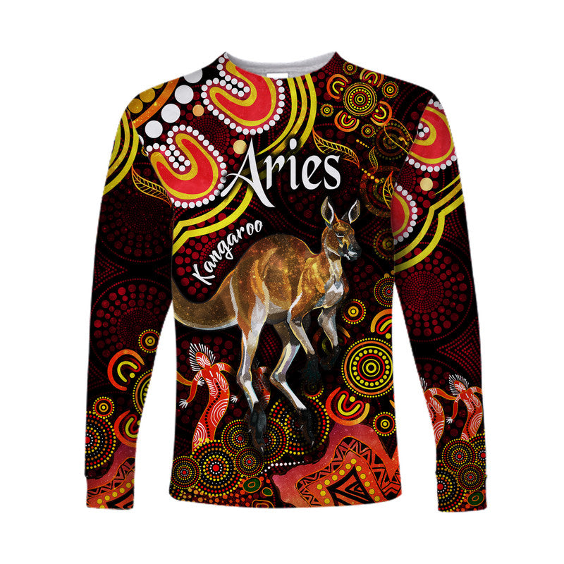 australian-astrology-long-sleeve-shirt-aries-kangaroo-zodiac-aboriginal-vibes-red