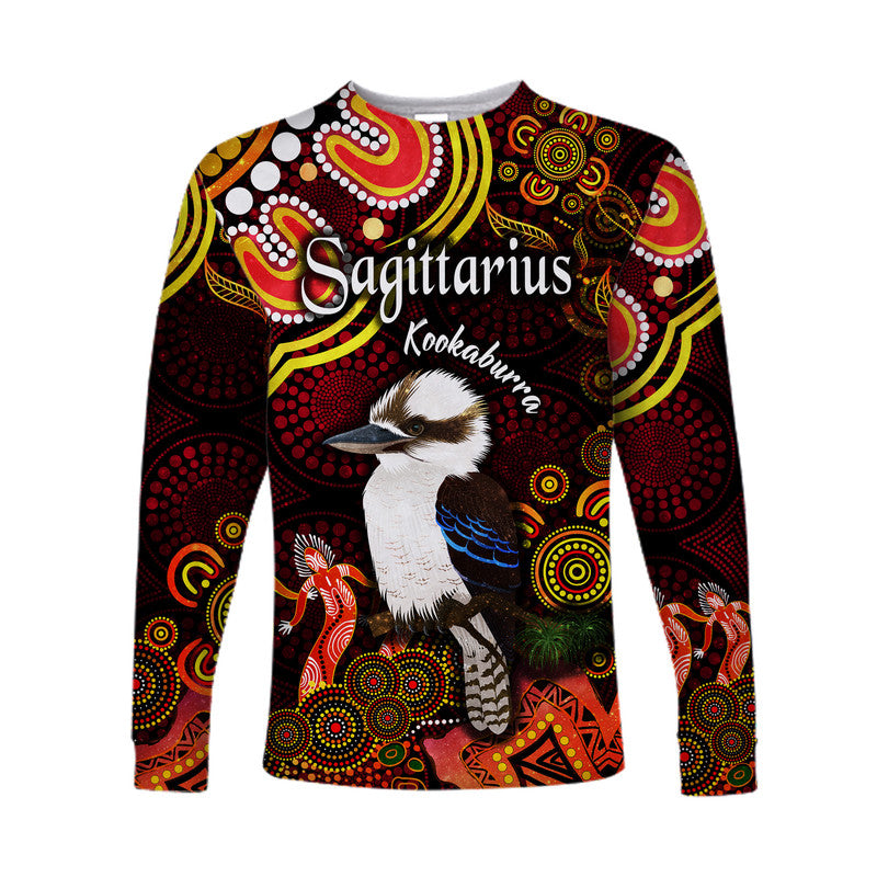 custom-personalised-australian-astrology-long-sleeve-shirt-sagittarius-kookaburra-zodiac-aboriginal-vibes-red