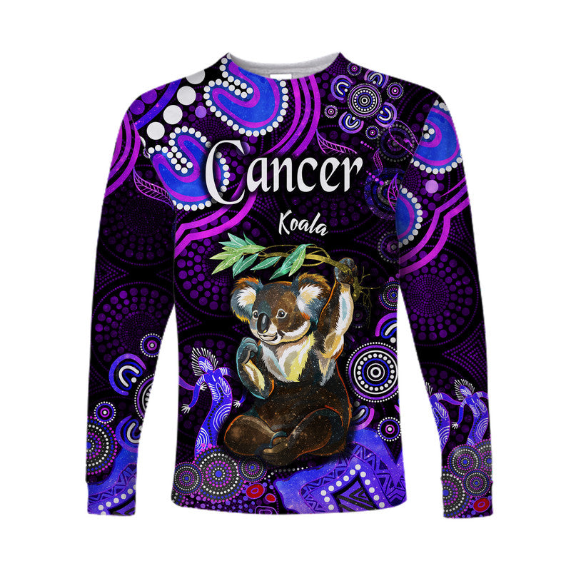 australian-astrology-long-sleeve-shirt-cancer-koala-zodiac-aboriginal-vibes-purple