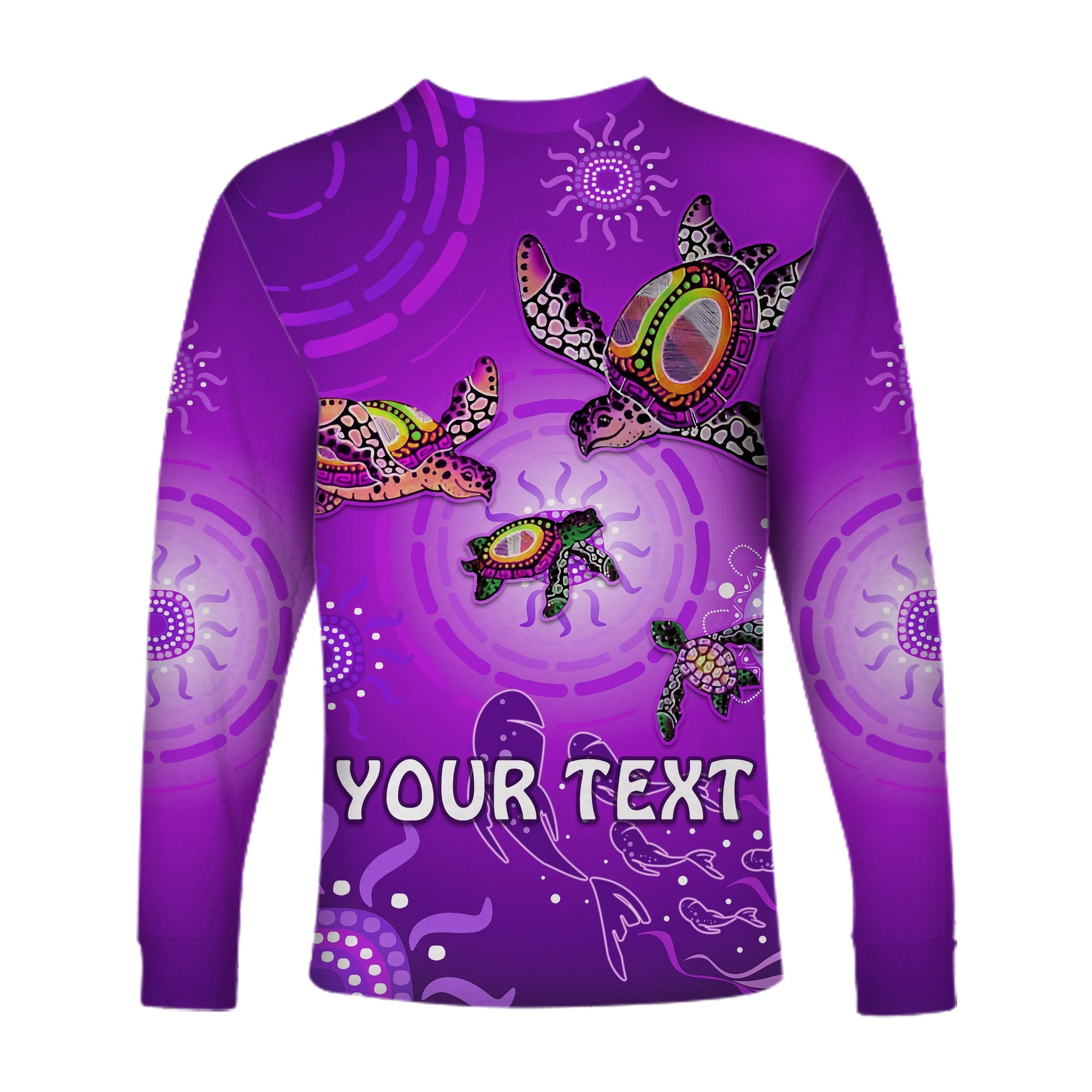 (Custom Personalised) Australian Aboriginal Long Sleeve Shirt Happy Turtle Family Version Purple LT13