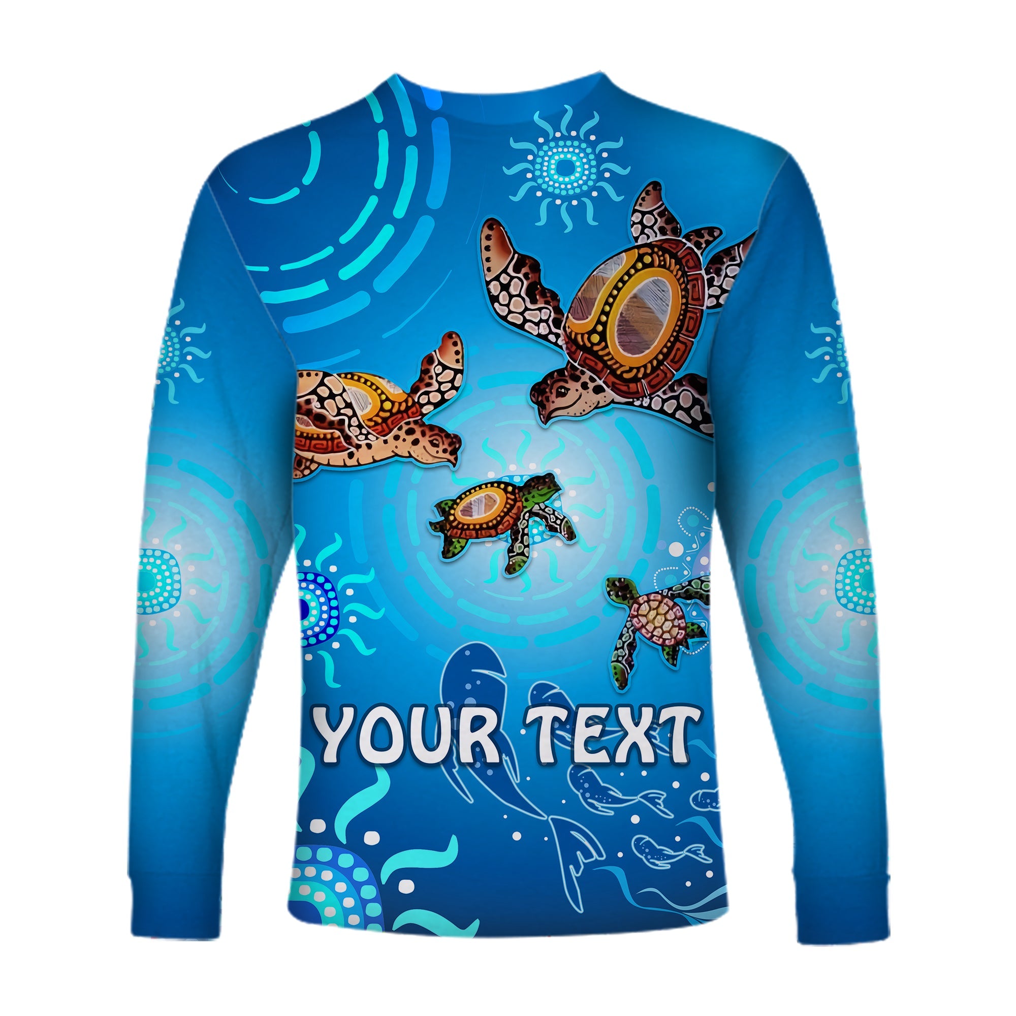 (Custom Personalised) Australian Aboriginal Long Sleeve Shirt Happy Turtle Family Version Blue LT13