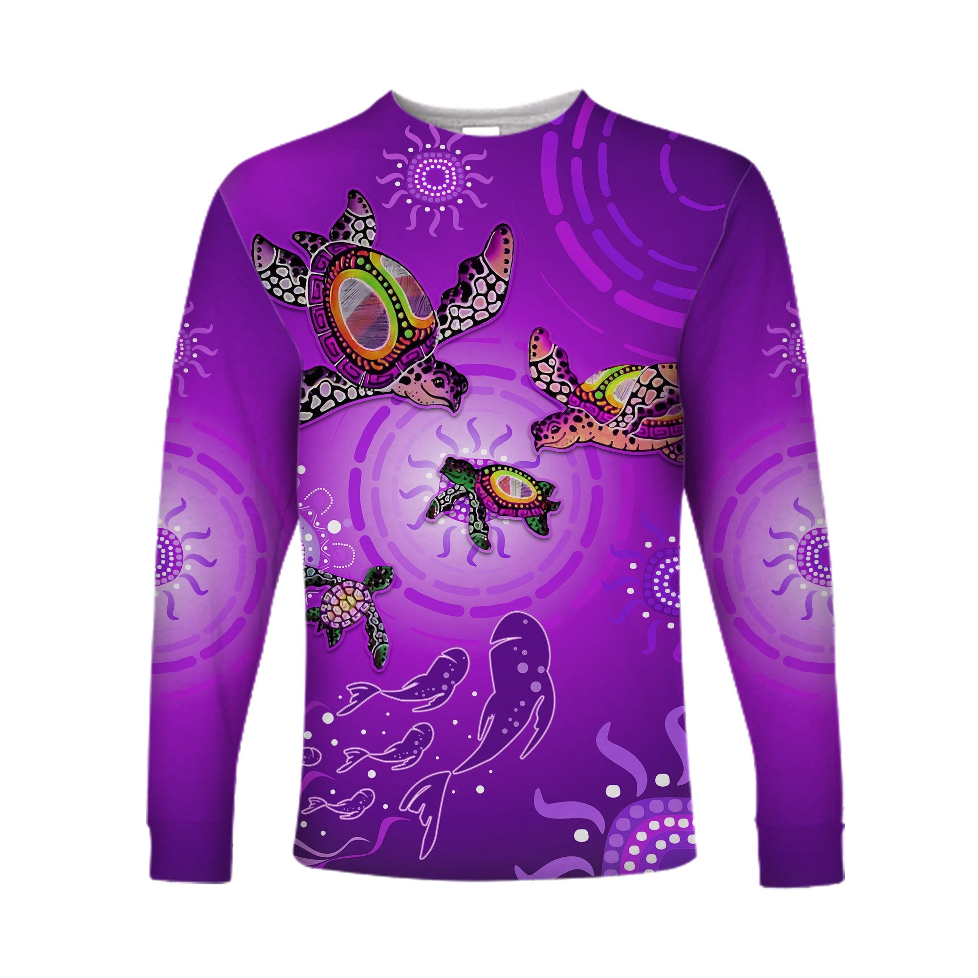 (Custom Personalised) Australian Aboriginal Long Sleeve Shirt Happy Turtle Family Version Purple LT13