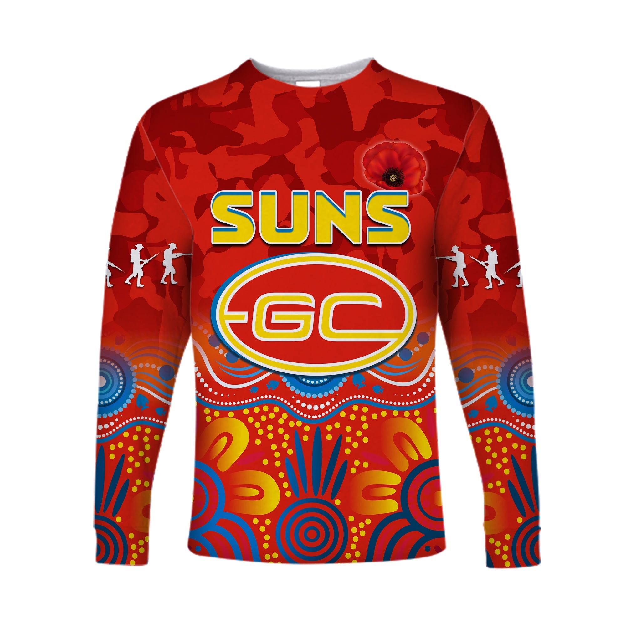 custom-text-and-number-suns-anzac-2022-long-sleeve-shirt-gold-coast-aboriginal-poppy