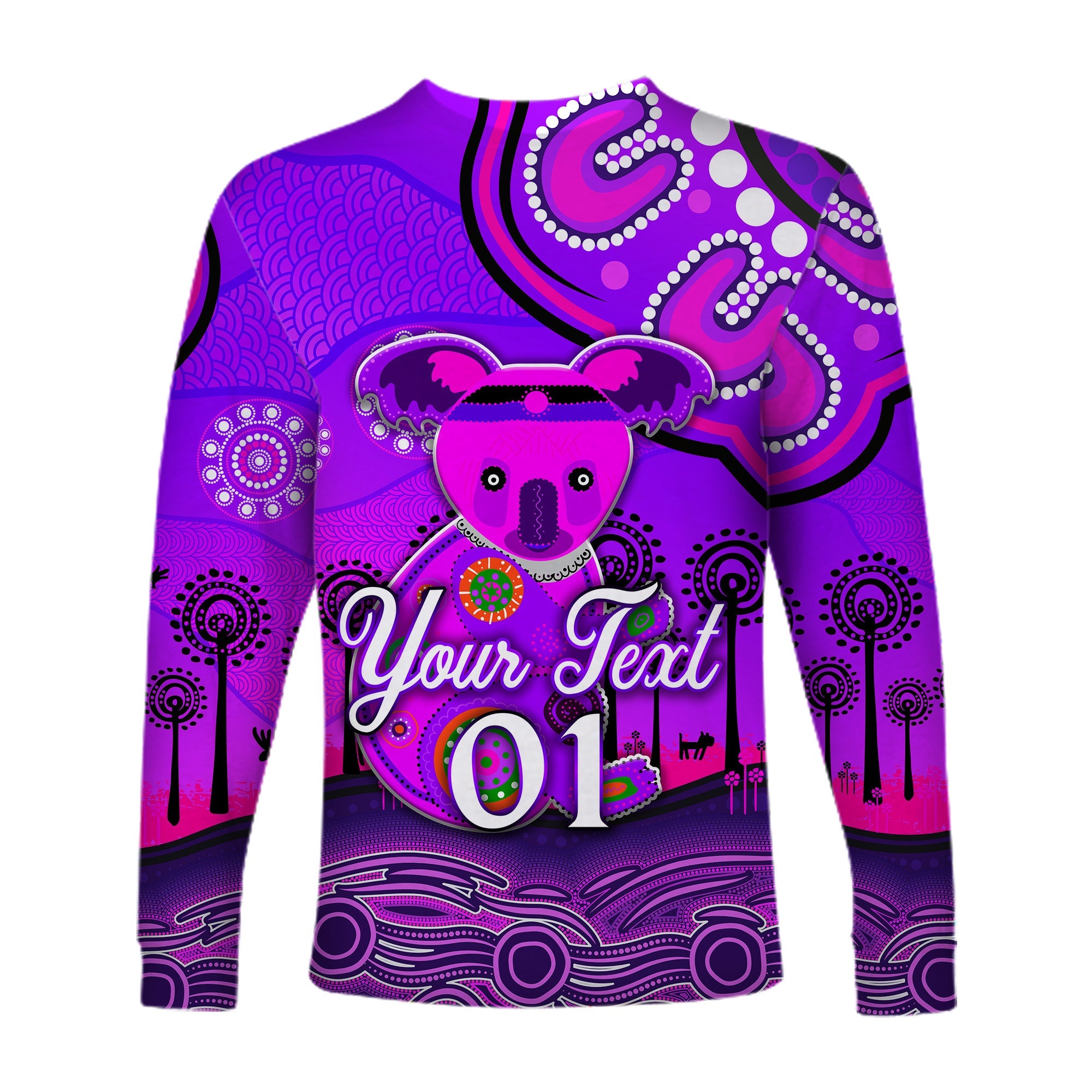 custom-personalised-aboriginal-art-koala-long-sleeve-shirt-indigenous-unique-vibes-purple