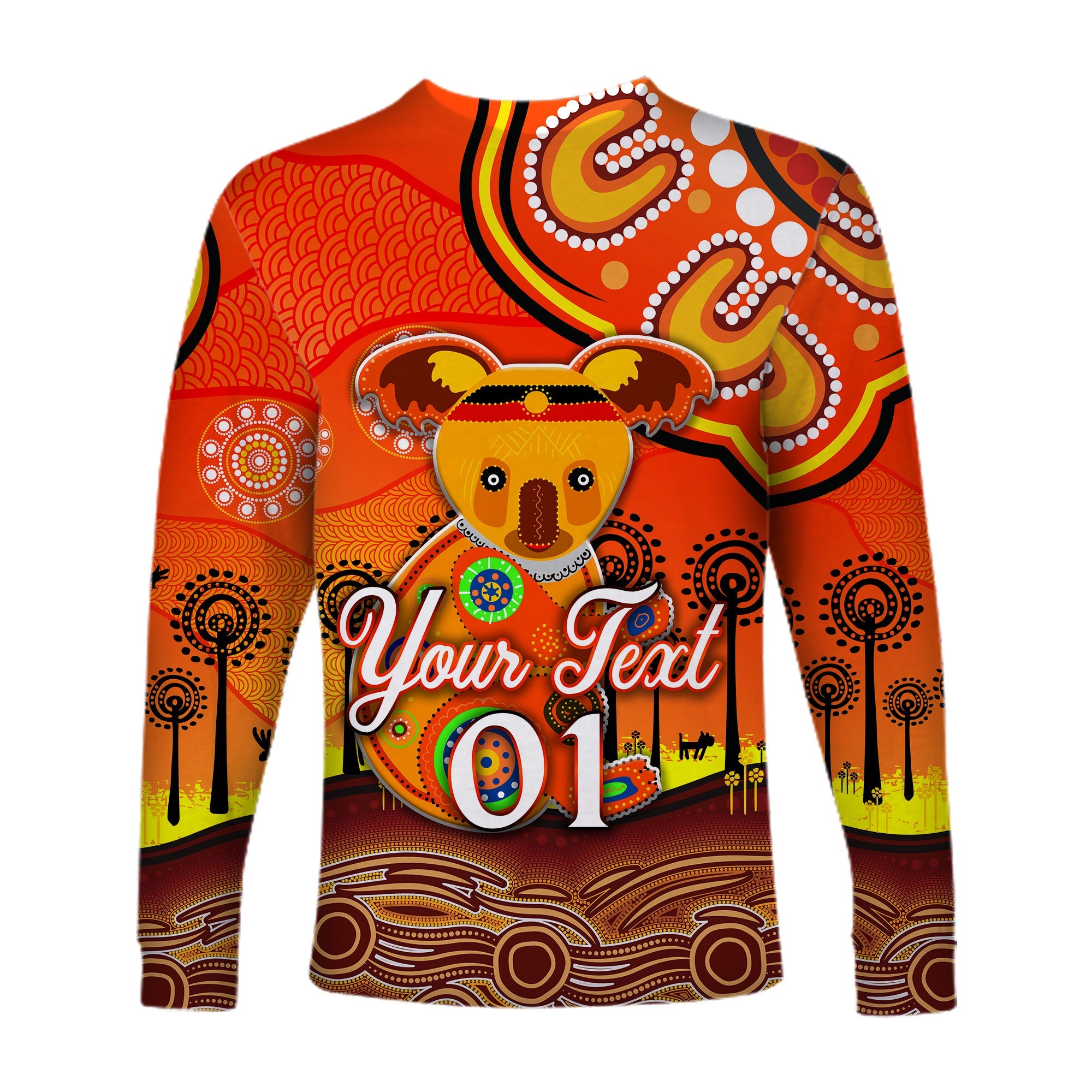 custom-personalised-aboriginal-art-koala-long-sleeve-shirt-indigenous-unique-vibes-orange