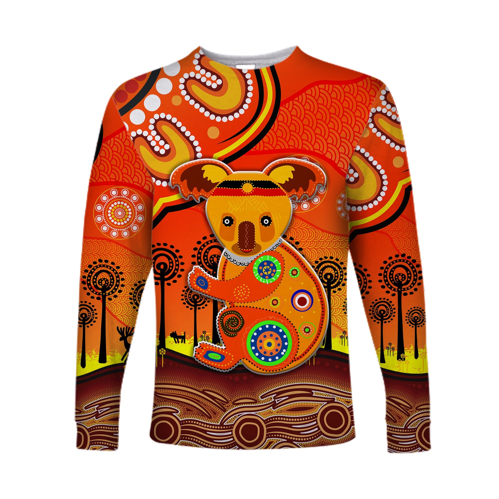 custom-personalised-aboriginal-art-koala-long-sleeve-shirt-indigenous-unique-vibes-orange