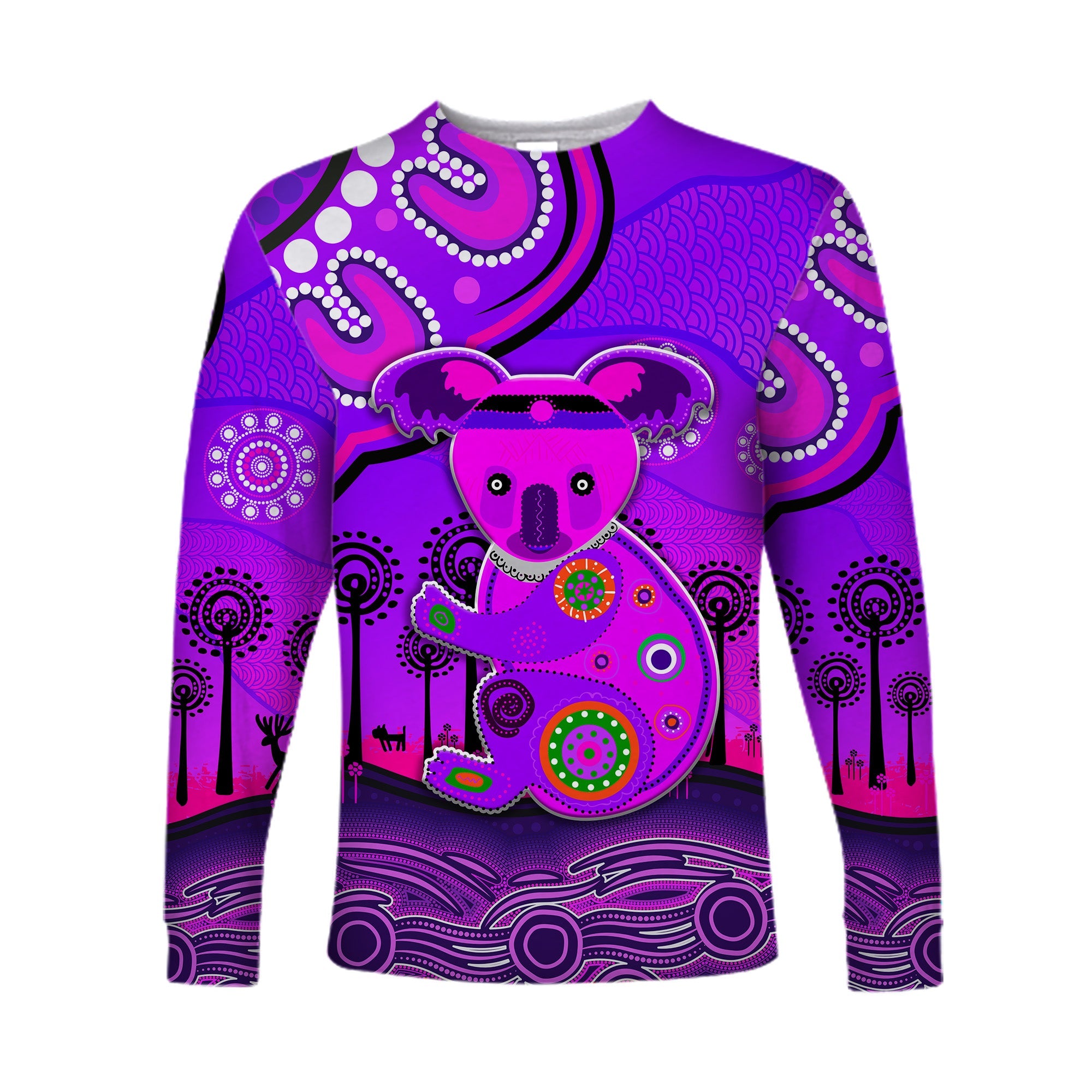 aboriginal-art-koala-long-sleeve-shirt-indigenous-unique-vibes-purple