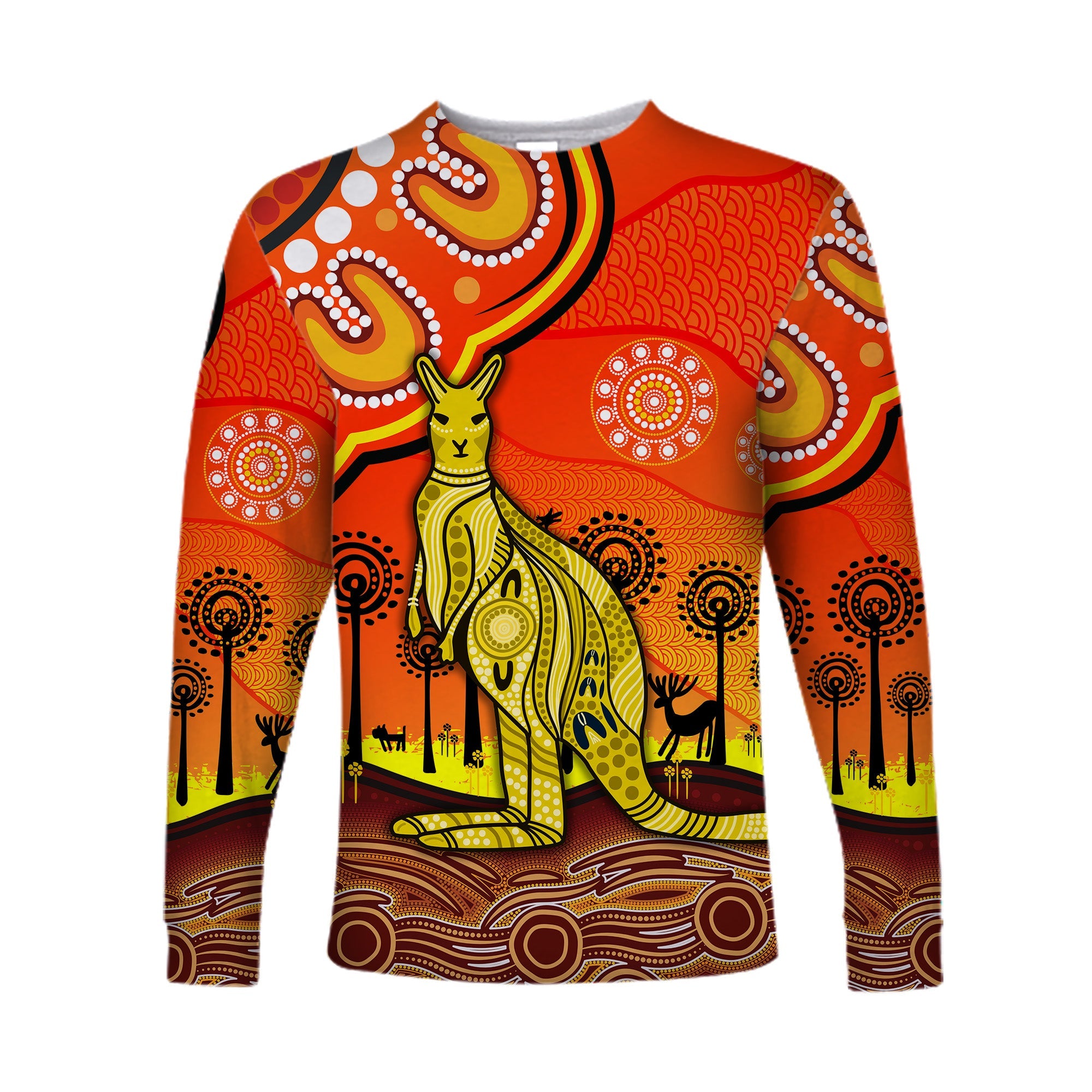 custom-personalised-aboriginal-art-kangaroo-long-sleeve-shirt-indigenous-unique-vibes-orange