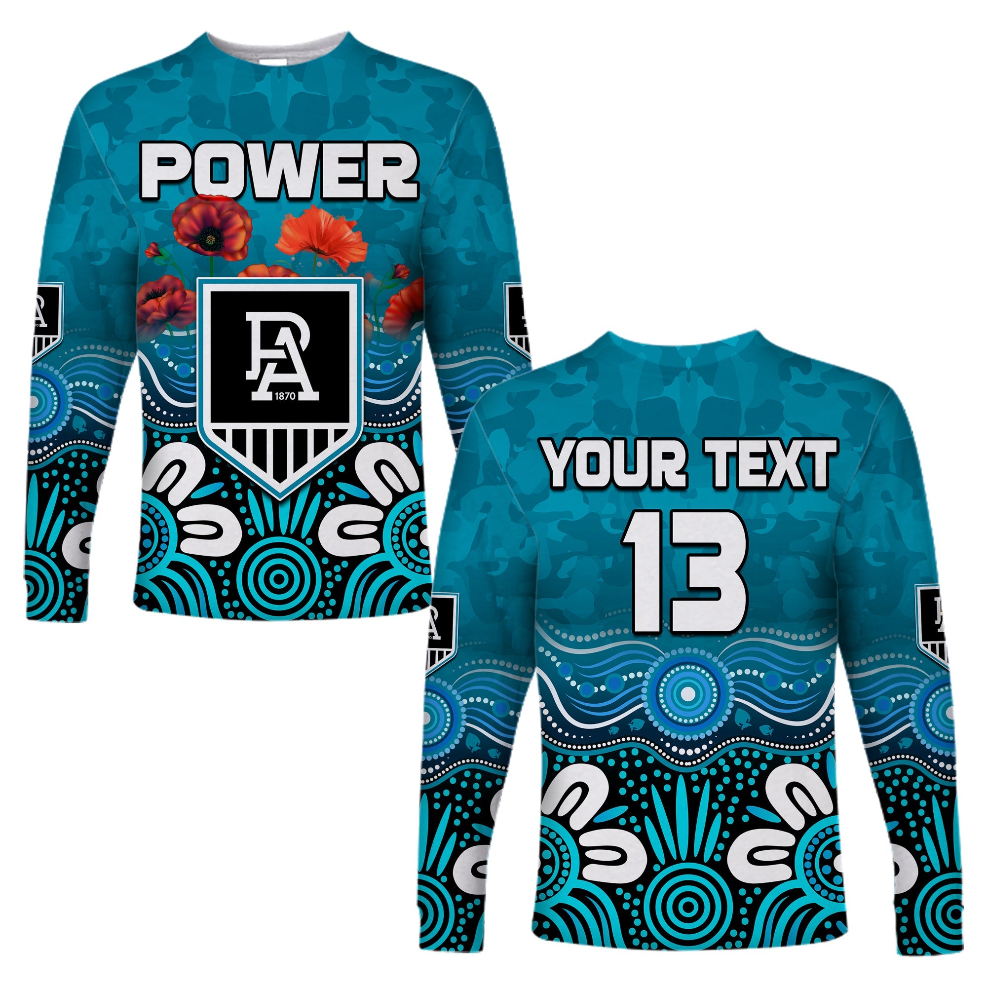 custom-text-and-number-power-anzac-2022-long-sleeve-shirt-port-adelaide-aboriginal-remember-them