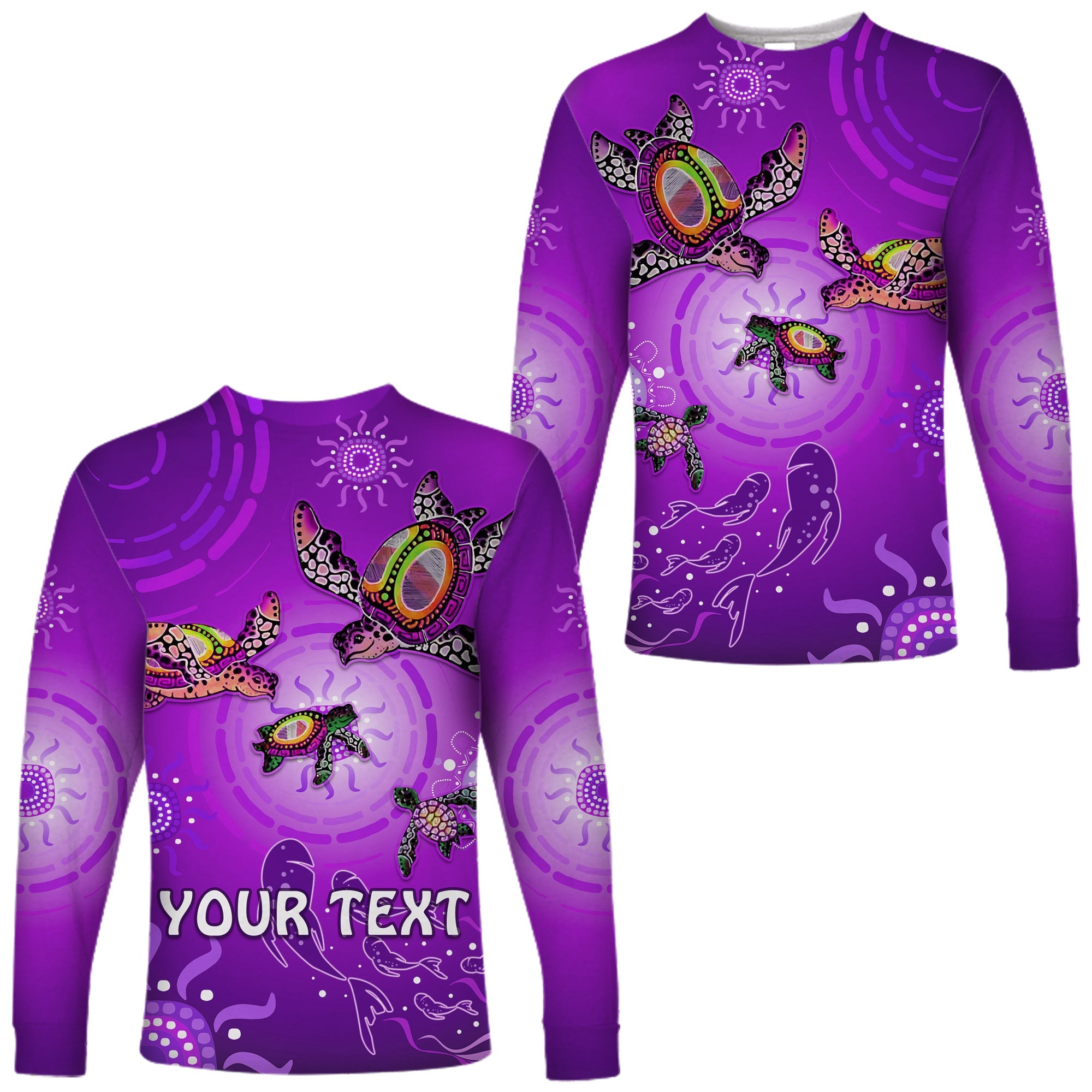 (Custom Personalised) Australian Aboriginal Long Sleeve Shirt Happy Turtle Family Version Purple LT13