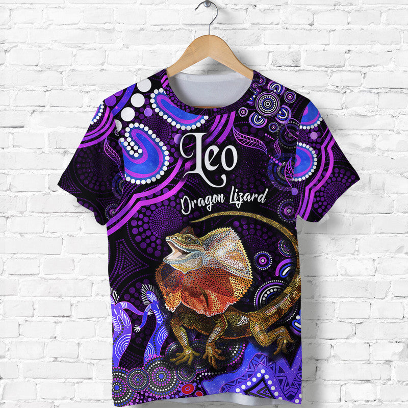 australian-astrology-t-shirt-leo-dragon-lizard-zodiac-aboriginal-vibes-purple