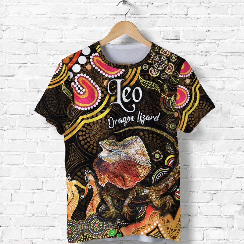 australian-astrology-t-shirt-leo-dragon-lizard-zodiac-aboriginal-vibes-gold