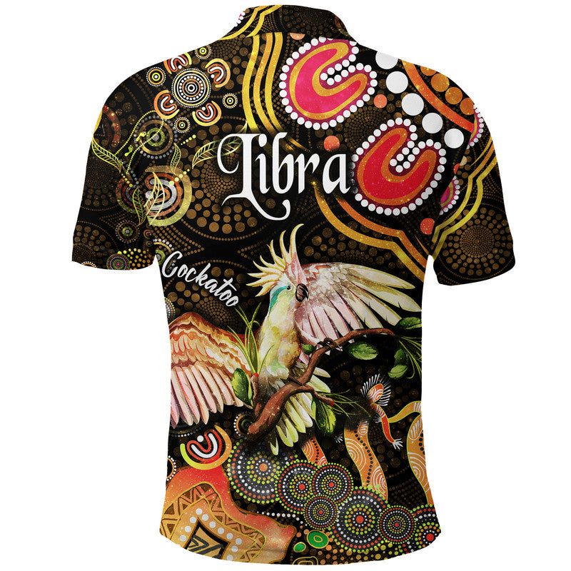 australian-astrology-polo-shirt-libra-cockatoo-glider-zodiac-aboriginal-vibes-gold