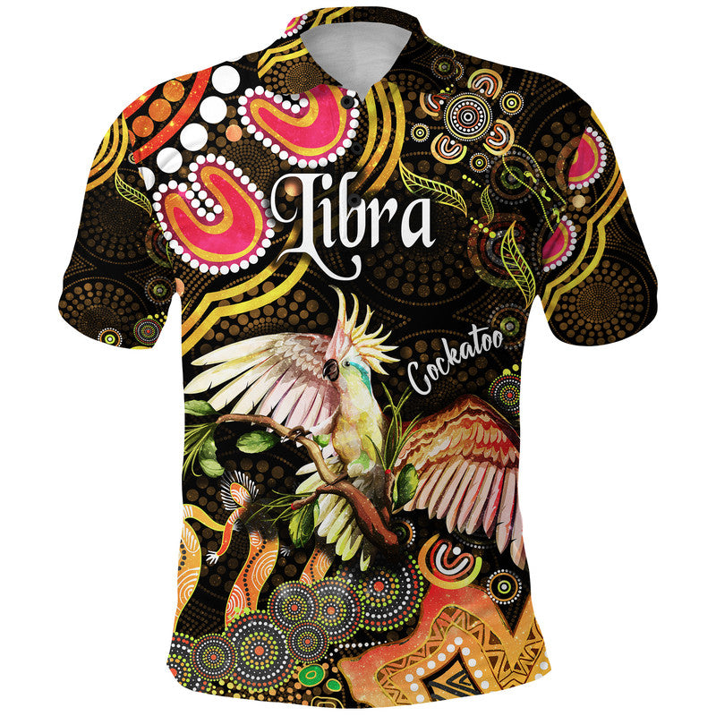 australian-astrology-polo-shirt-libra-cockatoo-glider-zodiac-aboriginal-vibes-gold