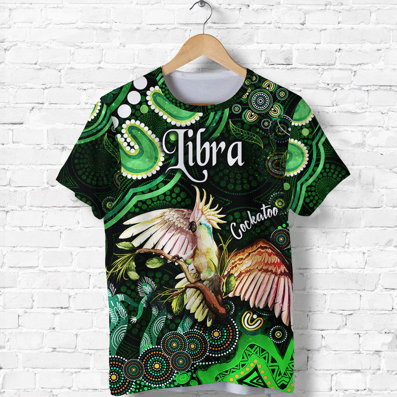 australian-astrology-t-shirt-libra-cockatoo-glider-zodiac-aboriginal-vibes-green