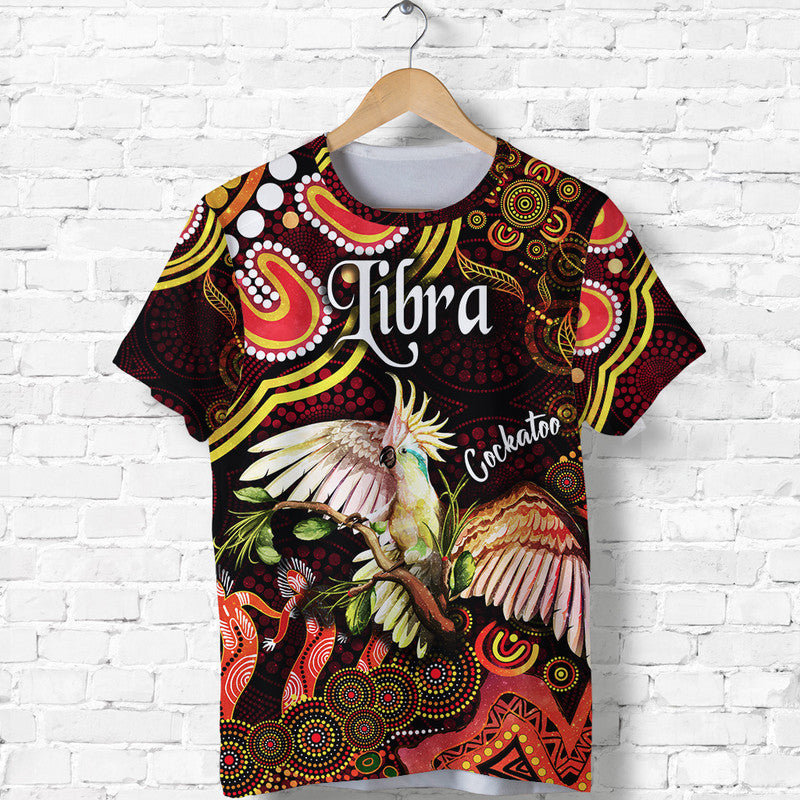 custom-personalised-australian-astrology-t-shirt-libra-cockatoo-glider-zodiac-aboriginal-vibes-red