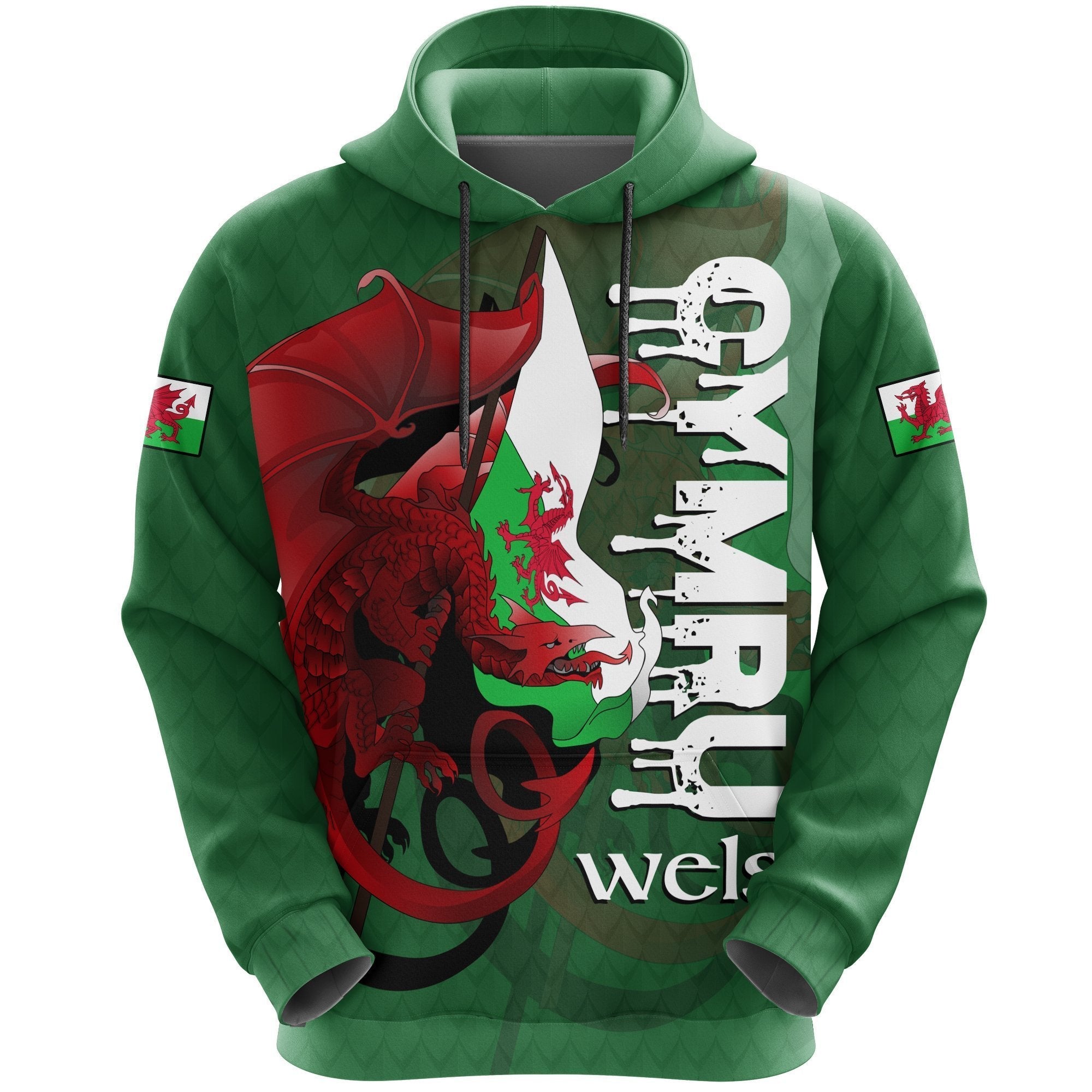 Welsh Hoodie Pullover - Wales Flag - Cymru Dragon