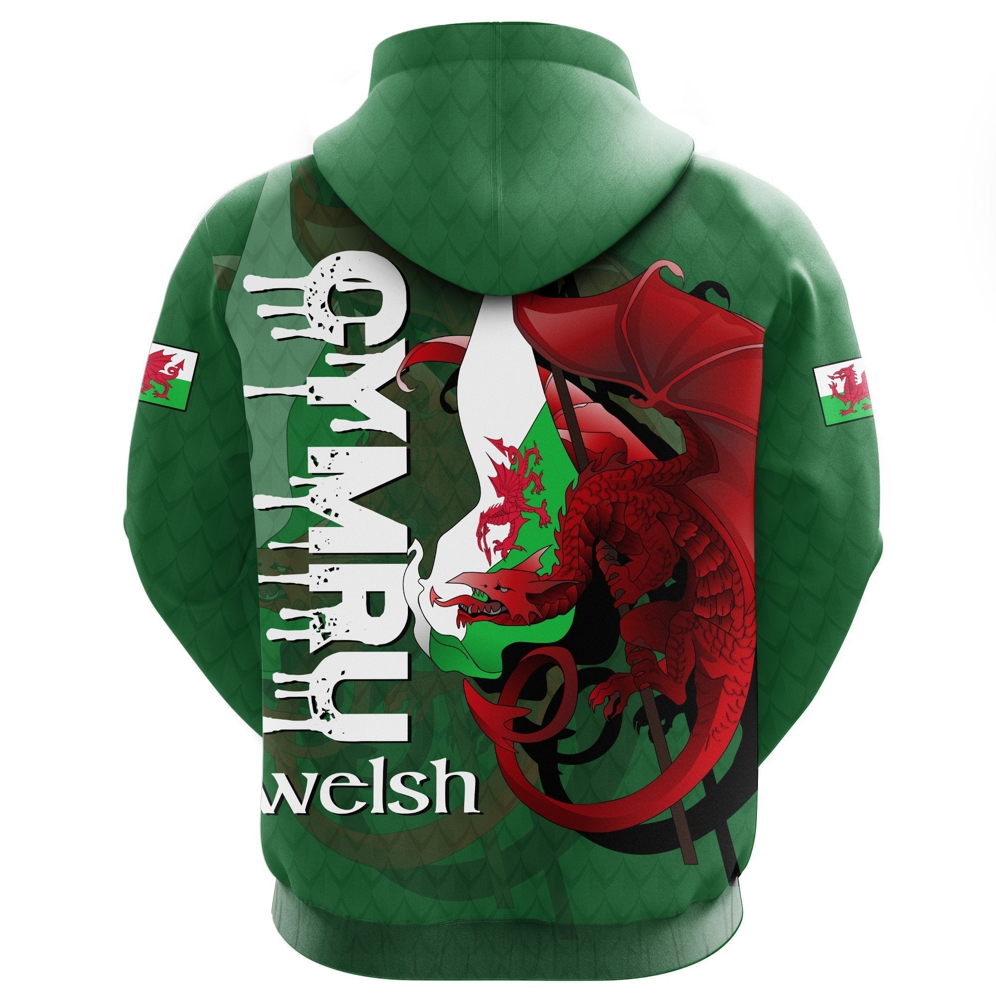 Welsh Hoodie Pullover - Wales Flag - Cymru Dragon