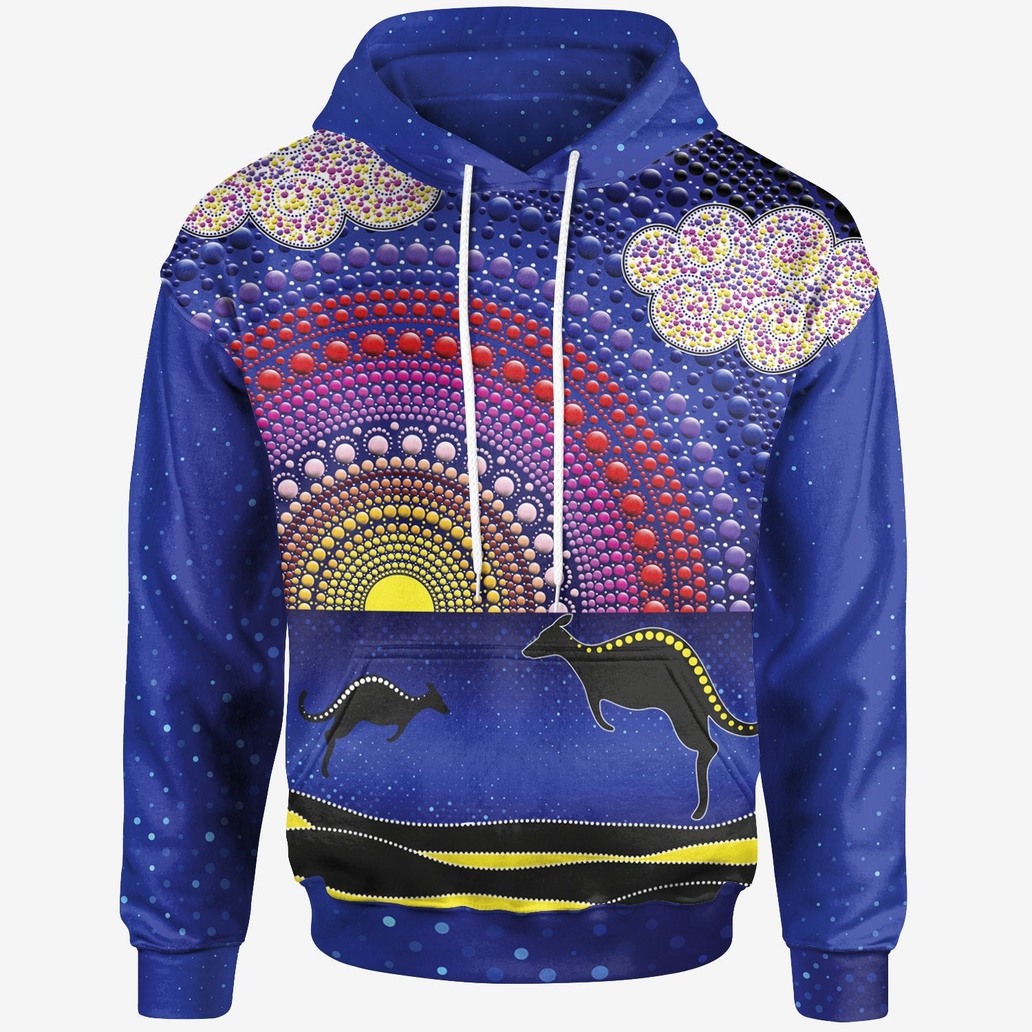 aboriginal-hoodie-sunset-over-the-sea-and-kangaroo-dot-painting