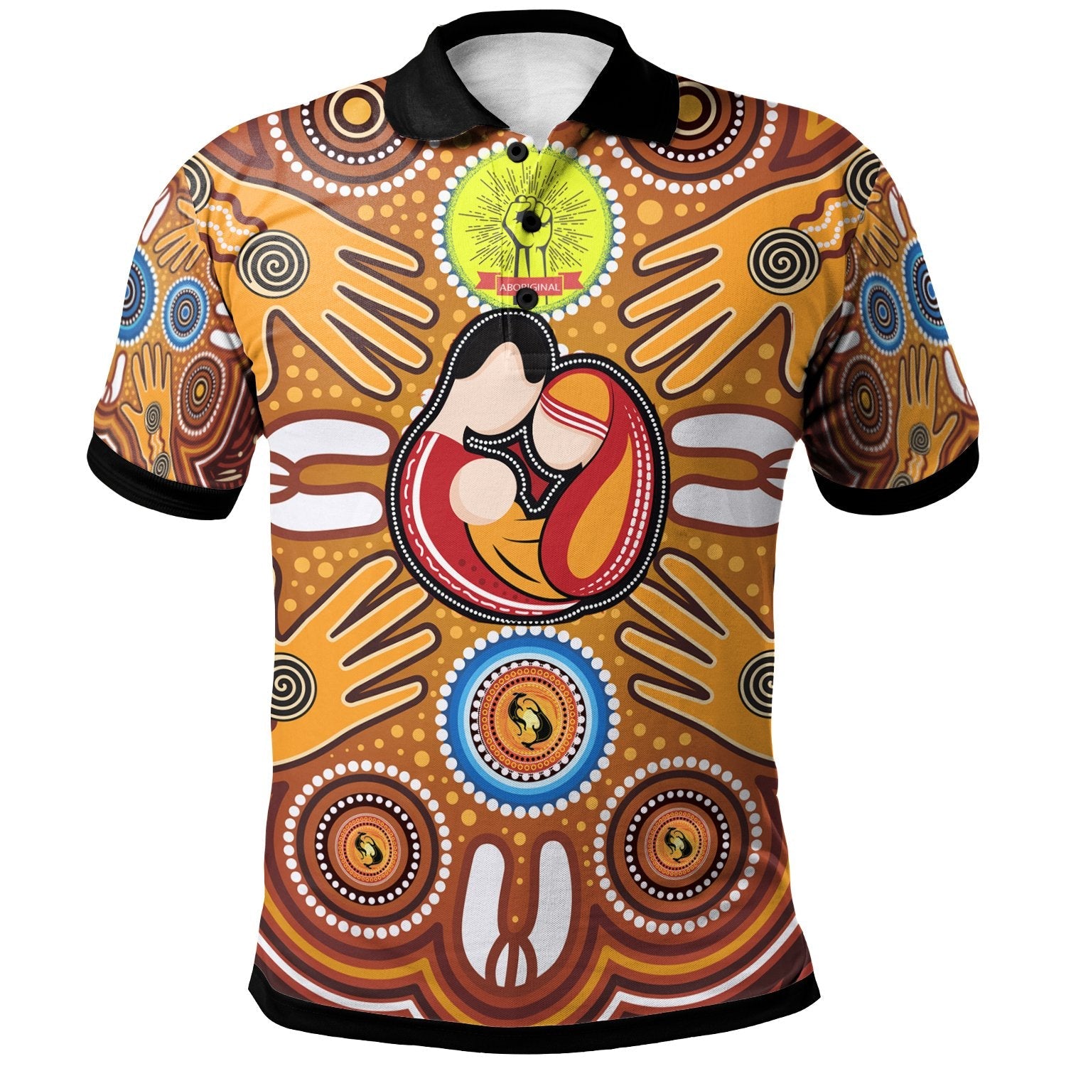 polo-shirt-aboriginal-family-with-dot-painting-art