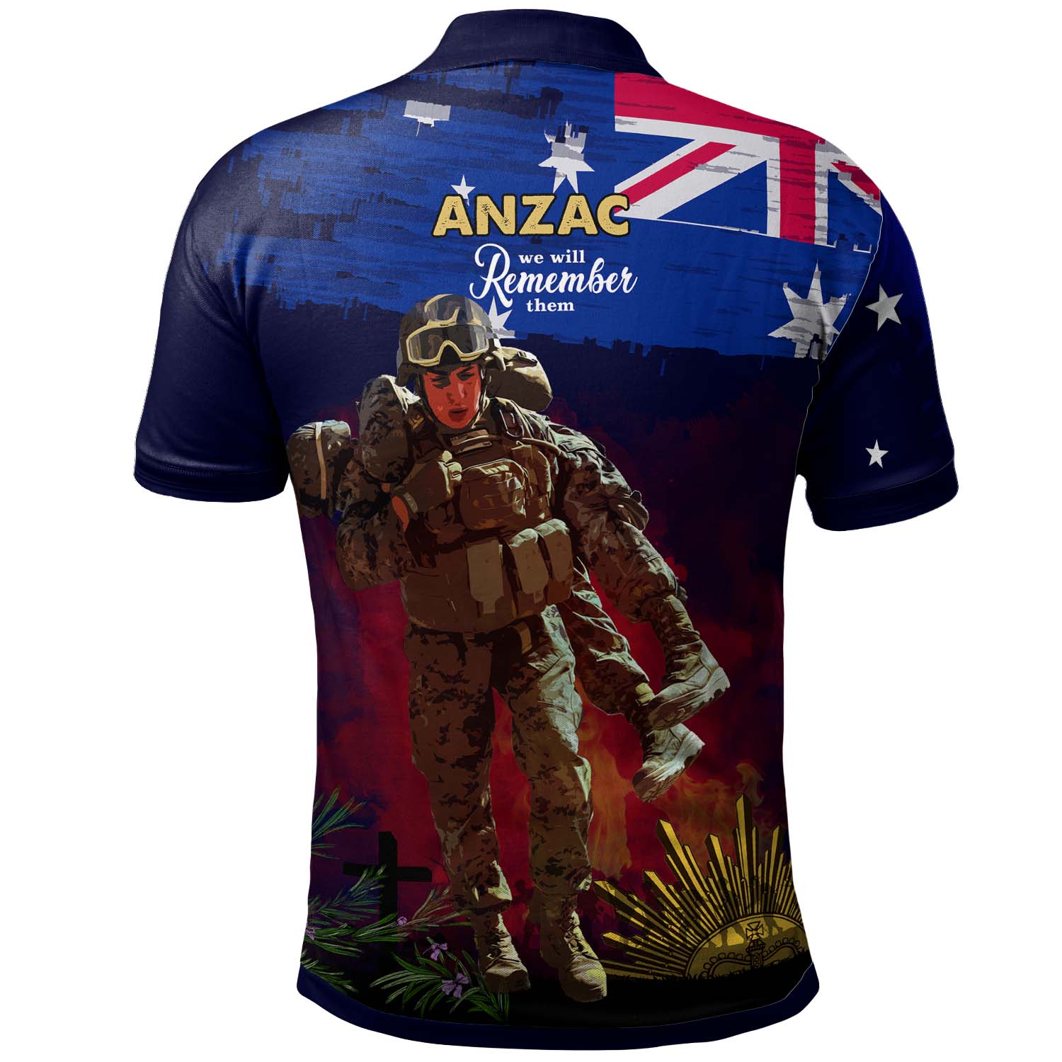 australia-anzac-day-polo-shirt-custom-lest-we-forget-rosemary-soldier-anzac-spirit-polo-shirt