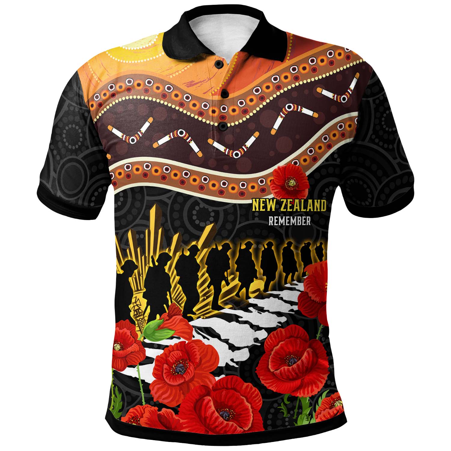 new-zealand-anzac-day-polo-shirt-custom-personalised-remembrance-with-poppy-flower-anzac