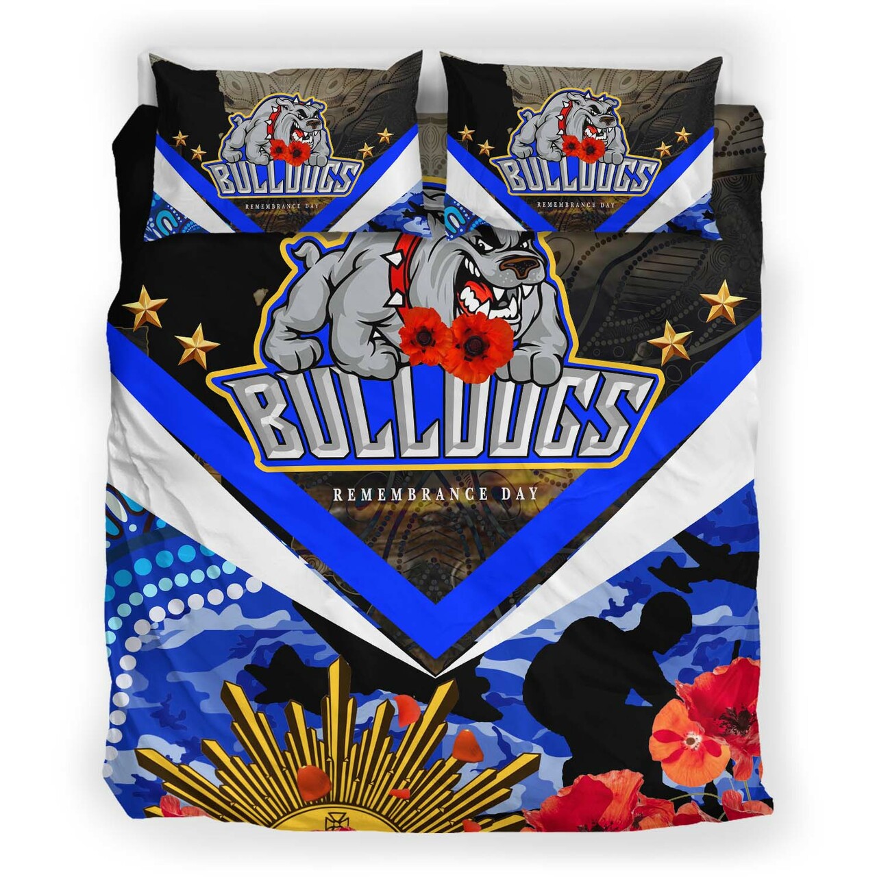 bulldogs-rugby-anzac-aboriginal-bedding-set-poppy-flower-remembrance-day-bedding-set