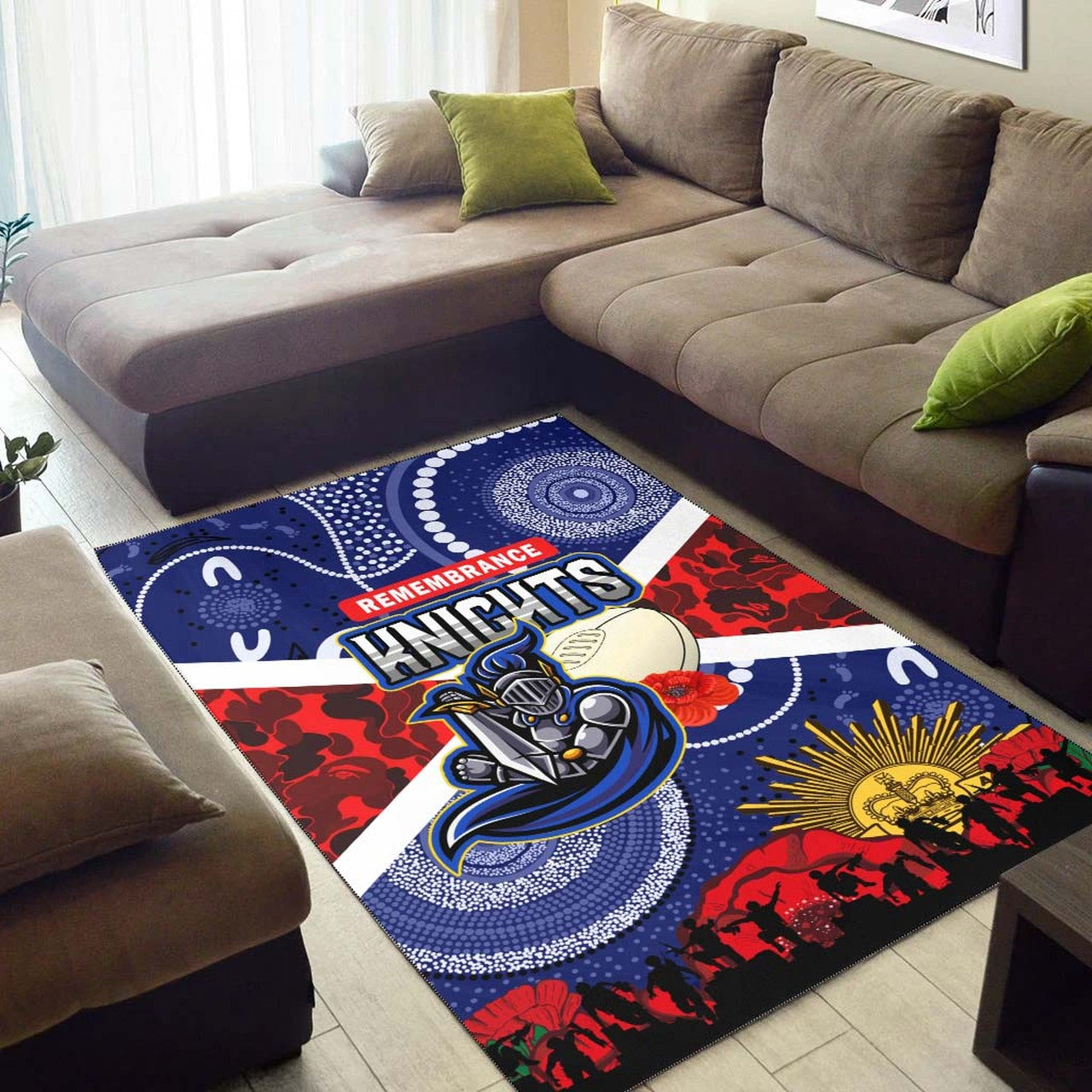 knights-rugby-anzac-aboriginal-area-rug-newcastle-knights-with-anzac-day-poppy-flower-area-rug