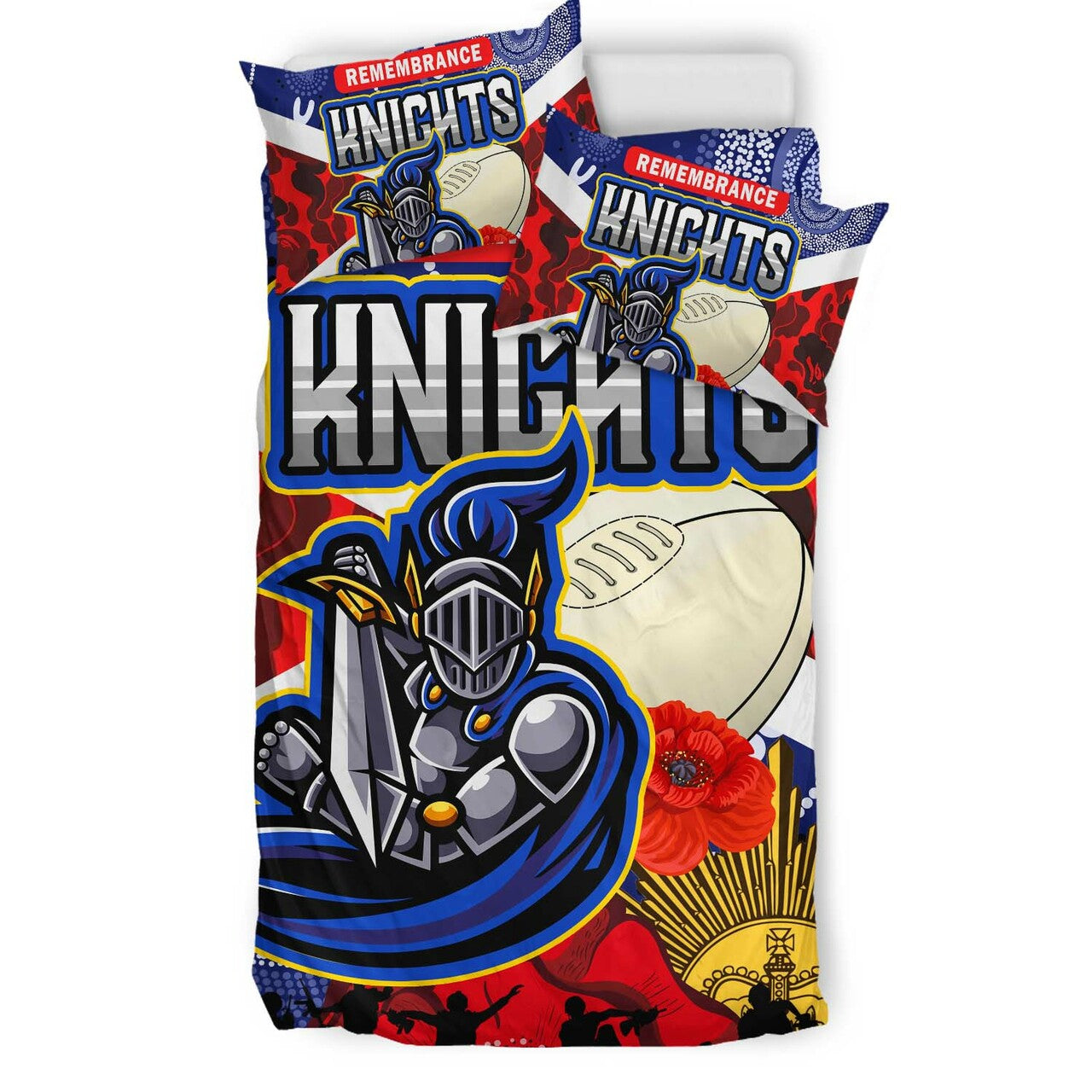 knights-rugby-anzac-aboriginal-bedding-set-newcastle-knights-with-anzac-day-poppy-flower-bedding-set