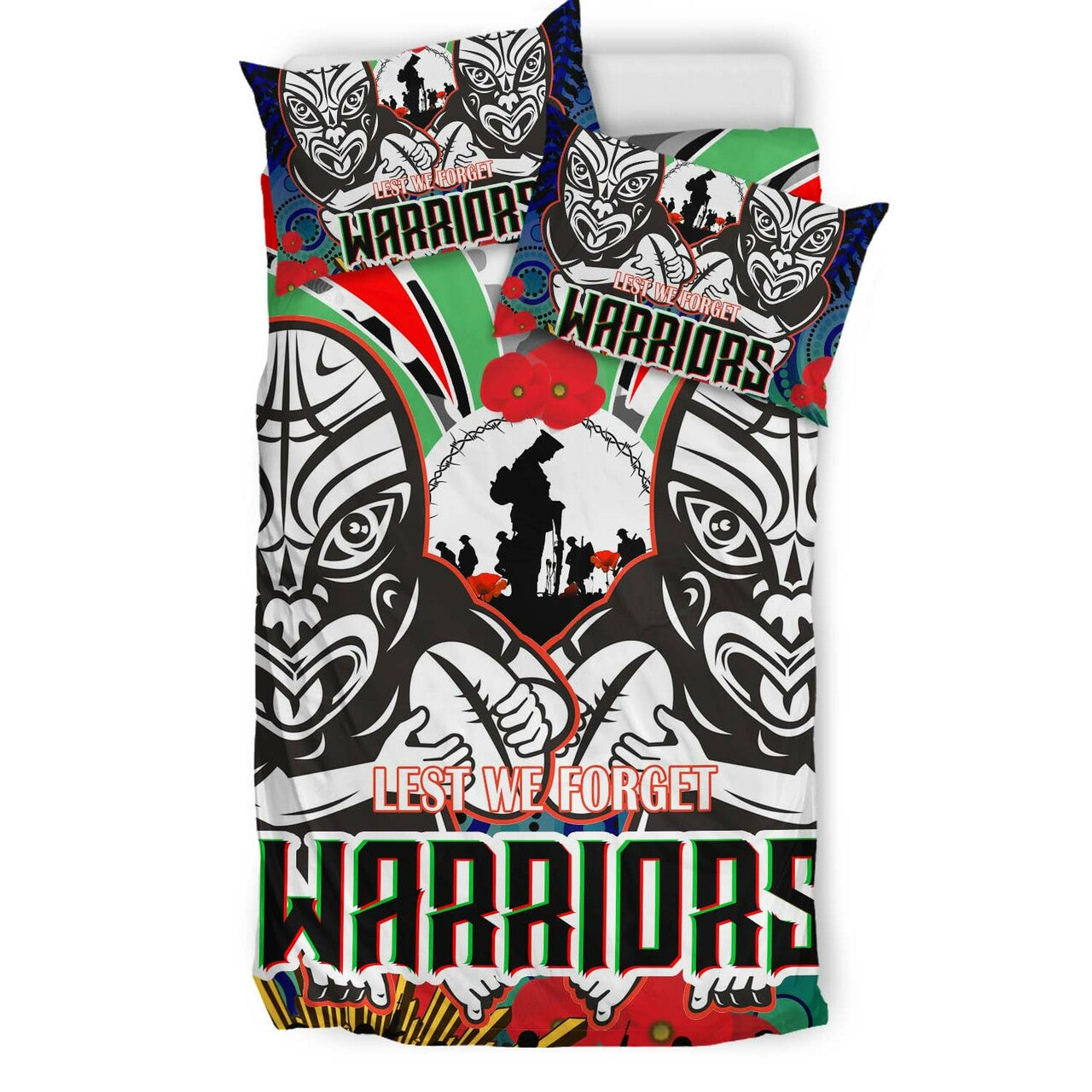 warrior-rugby-anzac-aboriginal-bedding-set-custom-new-zealand-warriors-anzac-day-with-maori-mask-bedding-set