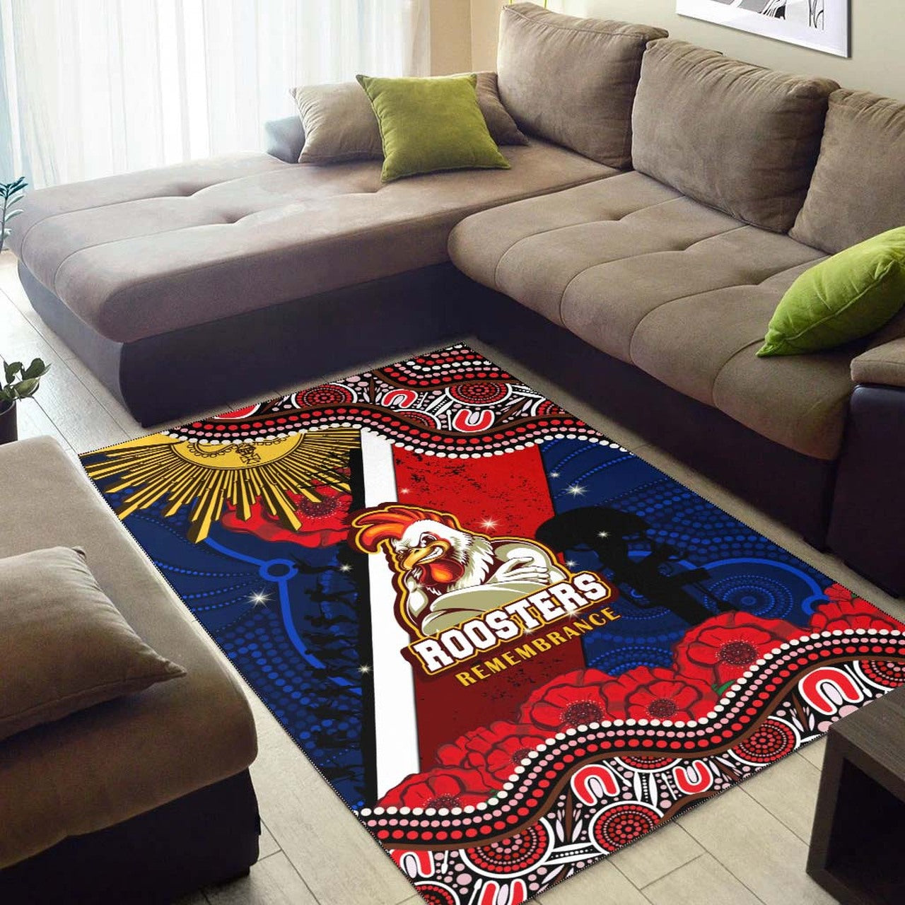 roosters-rugby-anzac-aboriginal-area-rug-sydney-roosters-with-remembrance-day-poppy-flower-area-rug