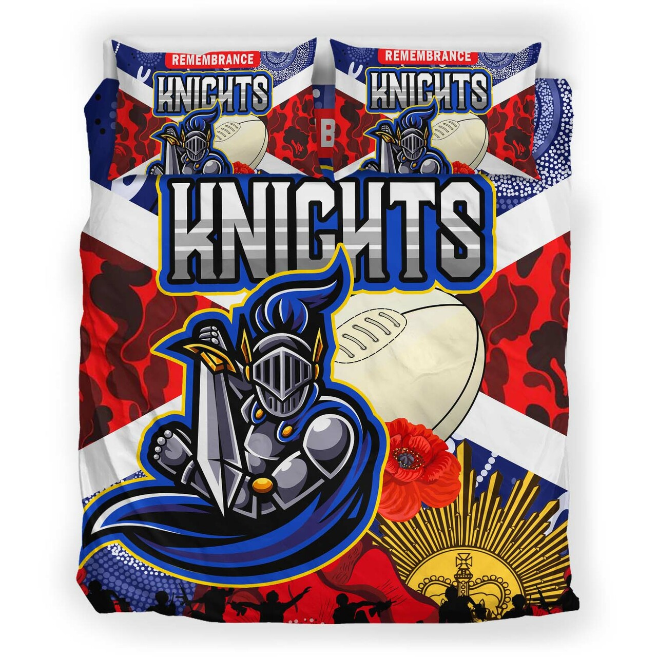 knights-rugby-anzac-aboriginal-bedding-set-newcastle-knights-with-anzac-day-poppy-flower-bedding-set