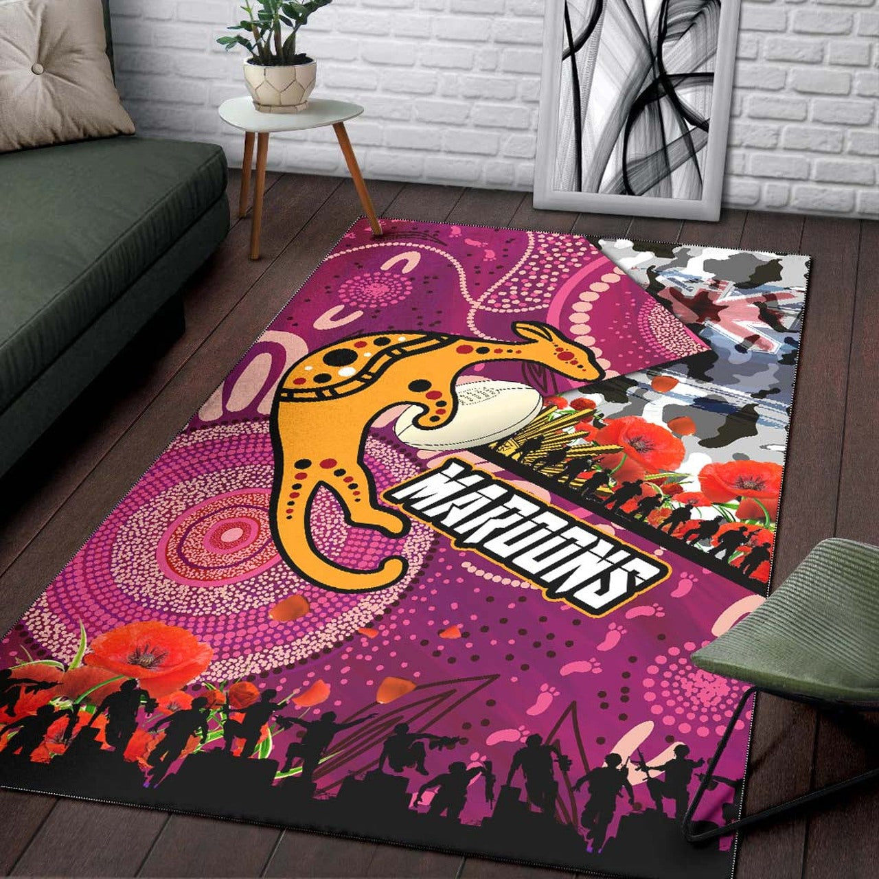 maroons-rugby-anzac-aboriginal-area-rug-maroons-aboriginal-pattern-with-anzac-day-poppy-flower-area-rug