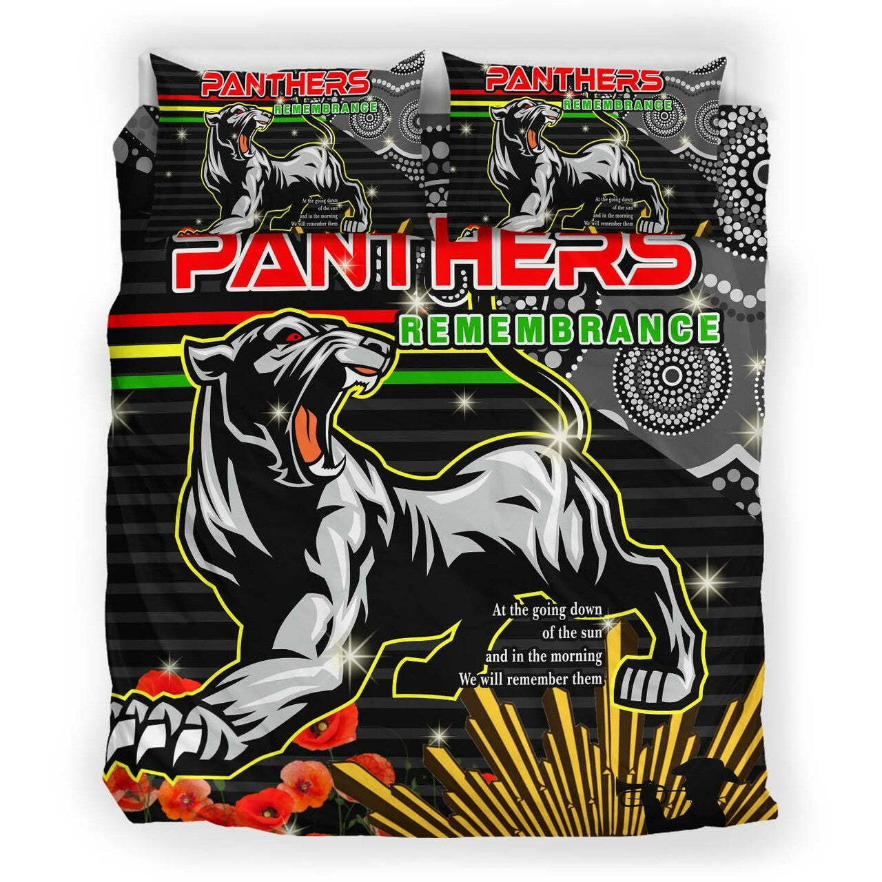 panthers-rugby-anzac-aboriginal-bedding-set-penrith-panthers-with-poppy-flower-art-bedding-set