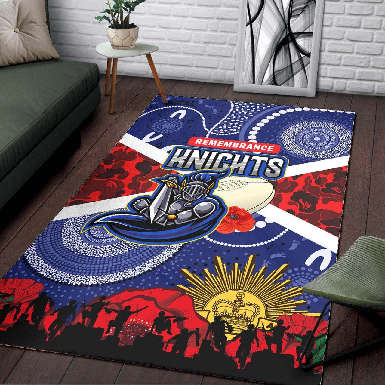 knights-rugby-anzac-aboriginal-area-rug-newcastle-knights-with-anzac-day-poppy-flower-area-rug