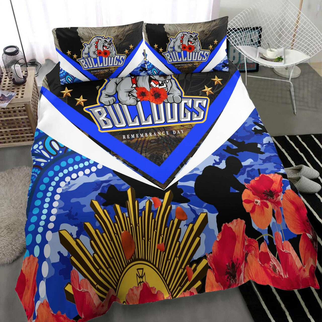 bulldogs-rugby-anzac-aboriginal-bedding-set-poppy-flower-remembrance-day-bedding-set