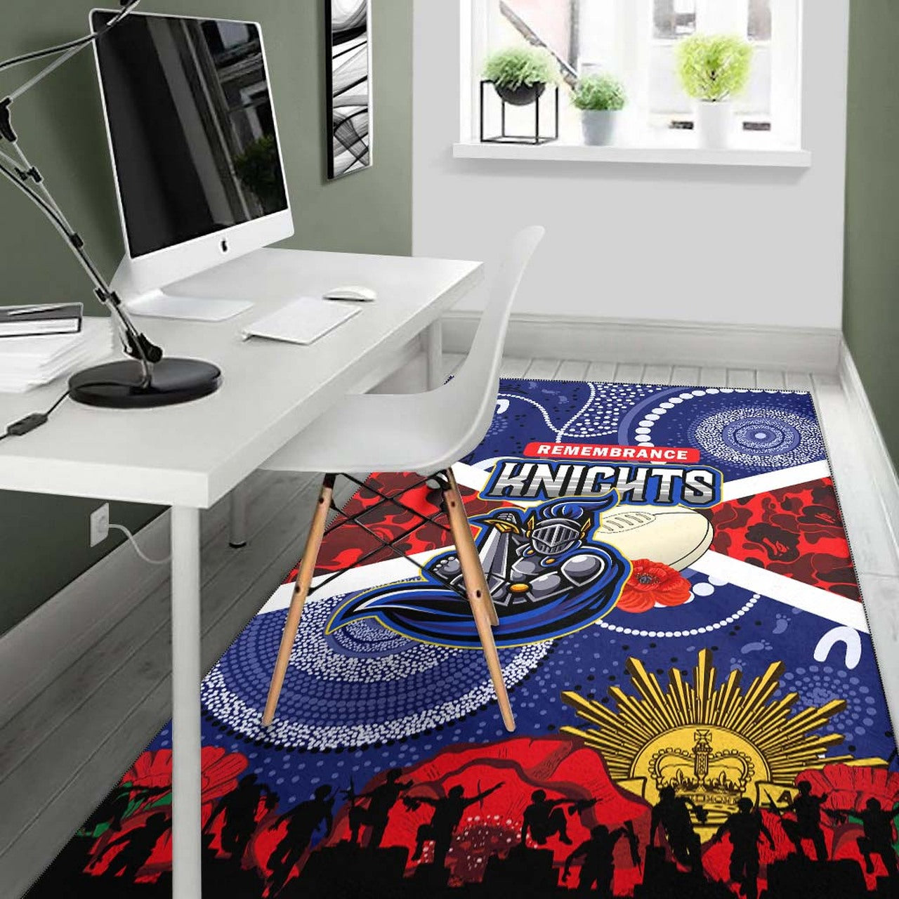 knights-rugby-anzac-aboriginal-area-rug-newcastle-knights-with-anzac-day-poppy-flower-area-rug