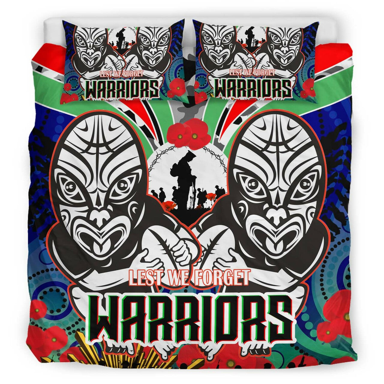 warrior-rugby-anzac-aboriginal-bedding-set-custom-new-zealand-warriors-anzac-day-with-maori-mask-bedding-set