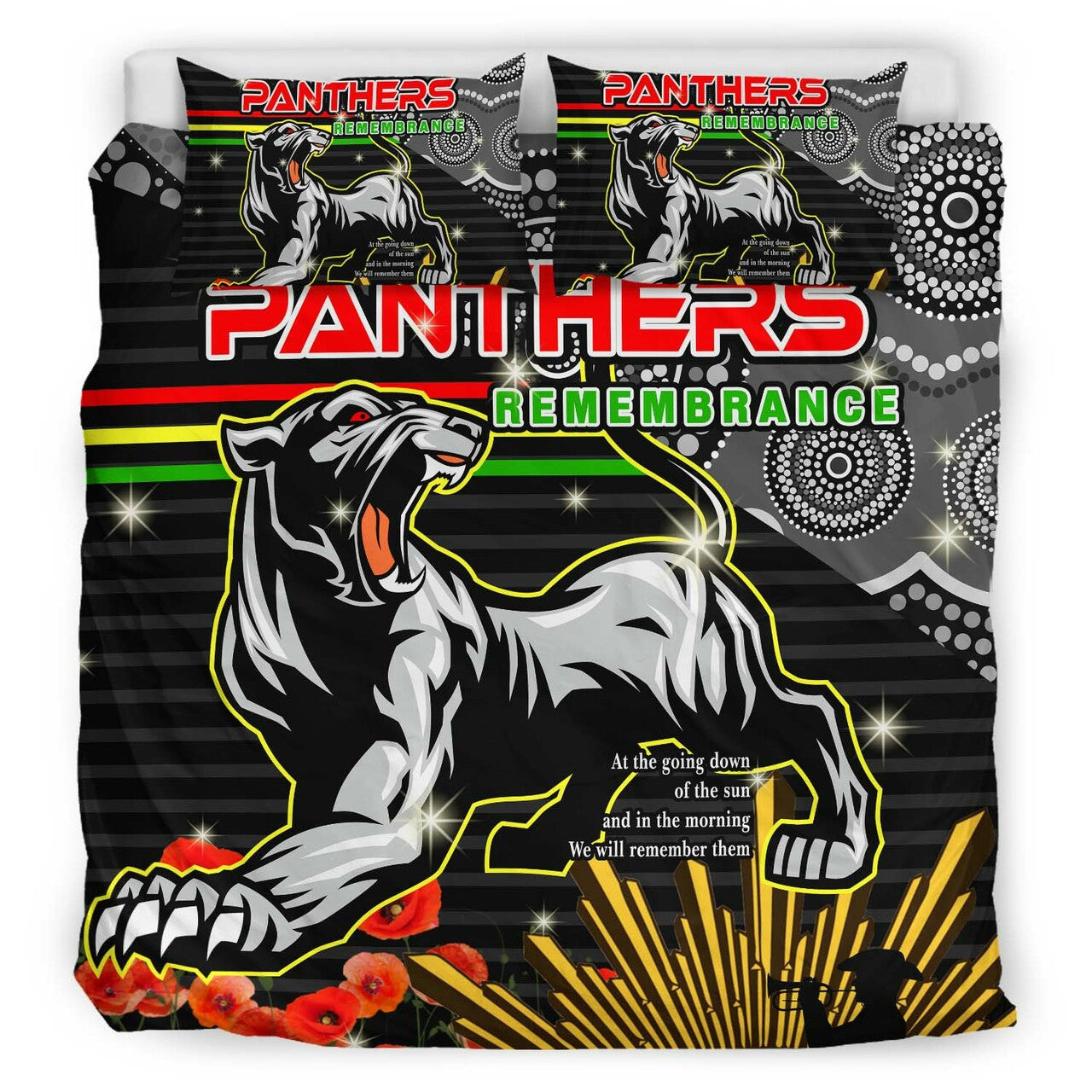 panthers-rugby-anzac-aboriginal-bedding-set-penrith-panthers-with-poppy-flower-art-bedding-set